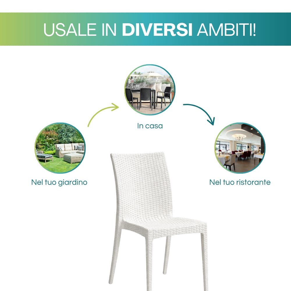Sedia effetto rattan bianca ideale per casa giardino terrazzo e ristorante