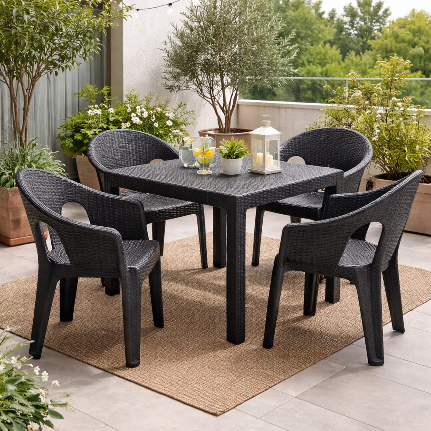 Set tavolo con sedie rattan antracite da esterno