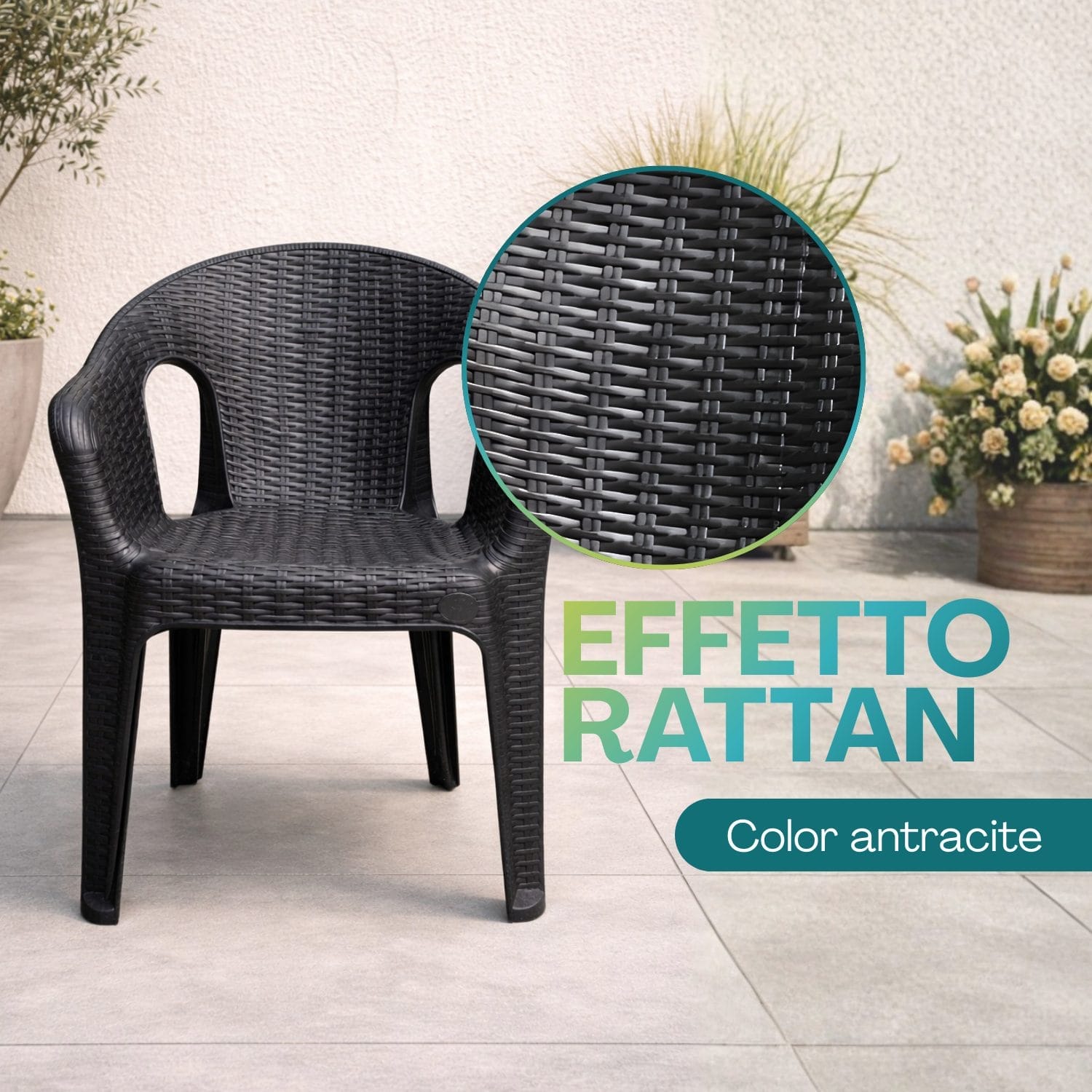 sedie in rattan Sedia rattan effetto intreccio colore antracite