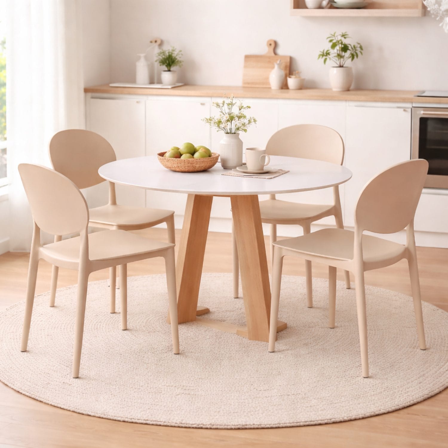 Sedie beige moderne per cucina e sala da pranzo in plastica resistente con design ergonomico