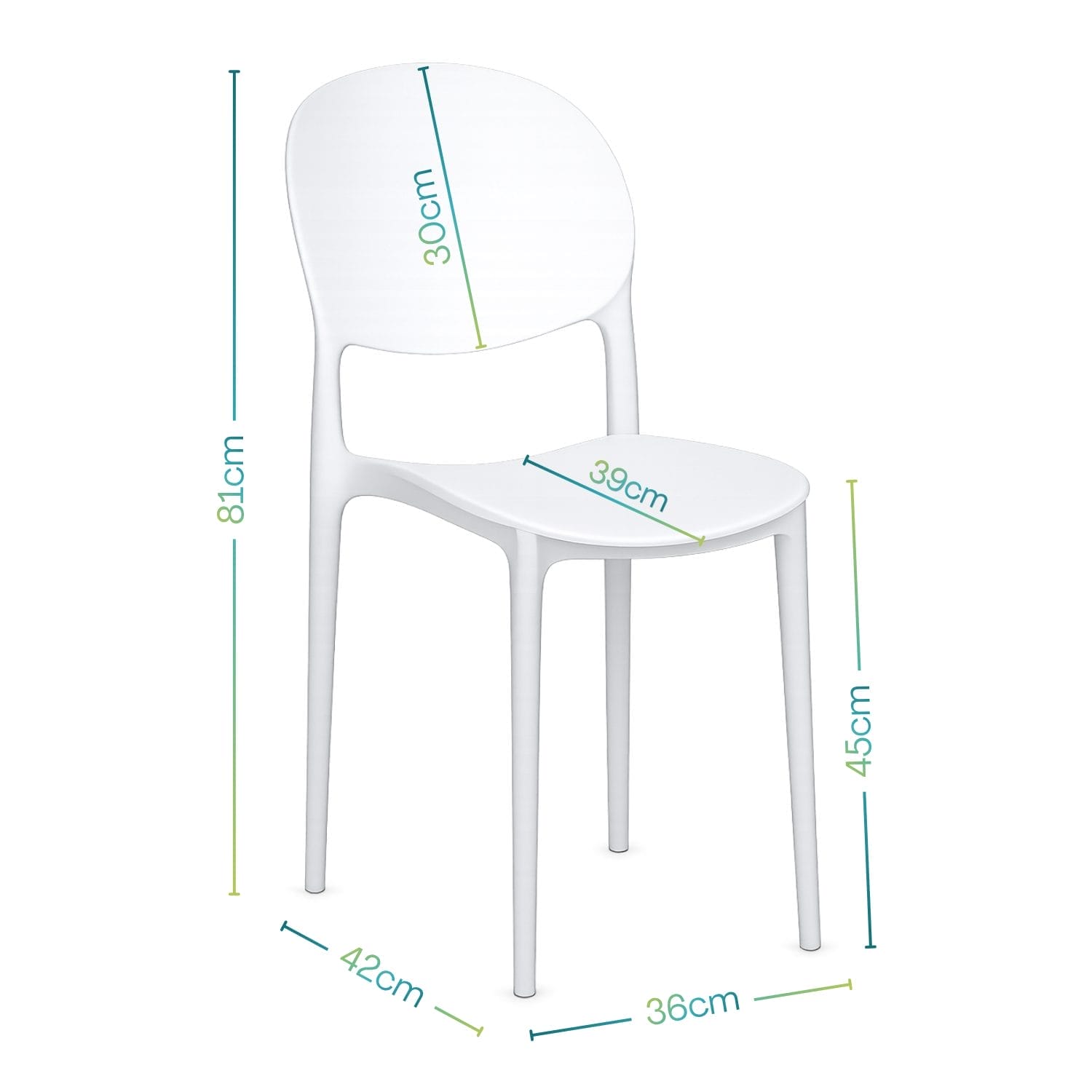 Sedia bianca in polipropilene ergonomica con schienale ovale misura 44x42x81 cm