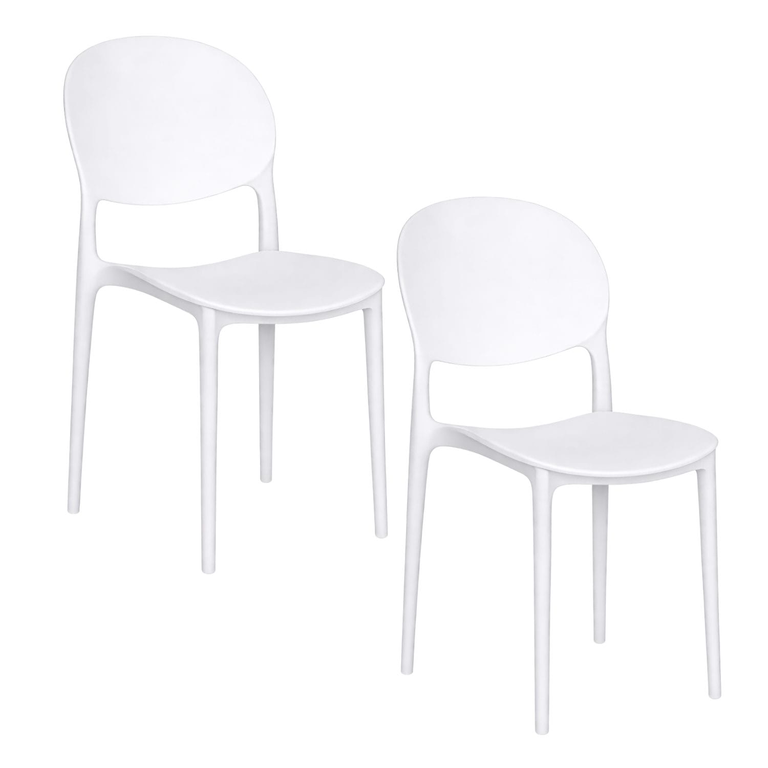 Set 2 Sedie in plastica bianca con schienale ovale design moderno per casa e giardino