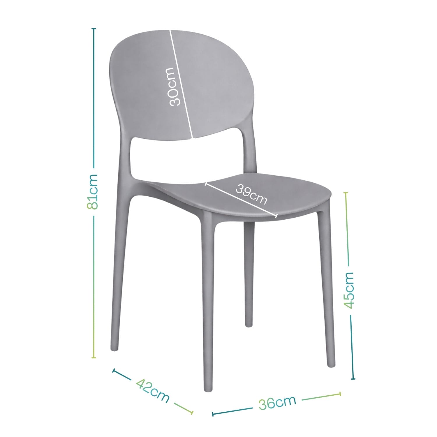 Sedia grigia in polipropilene ergonomica con schienale ovale misura 44x42x81 cm