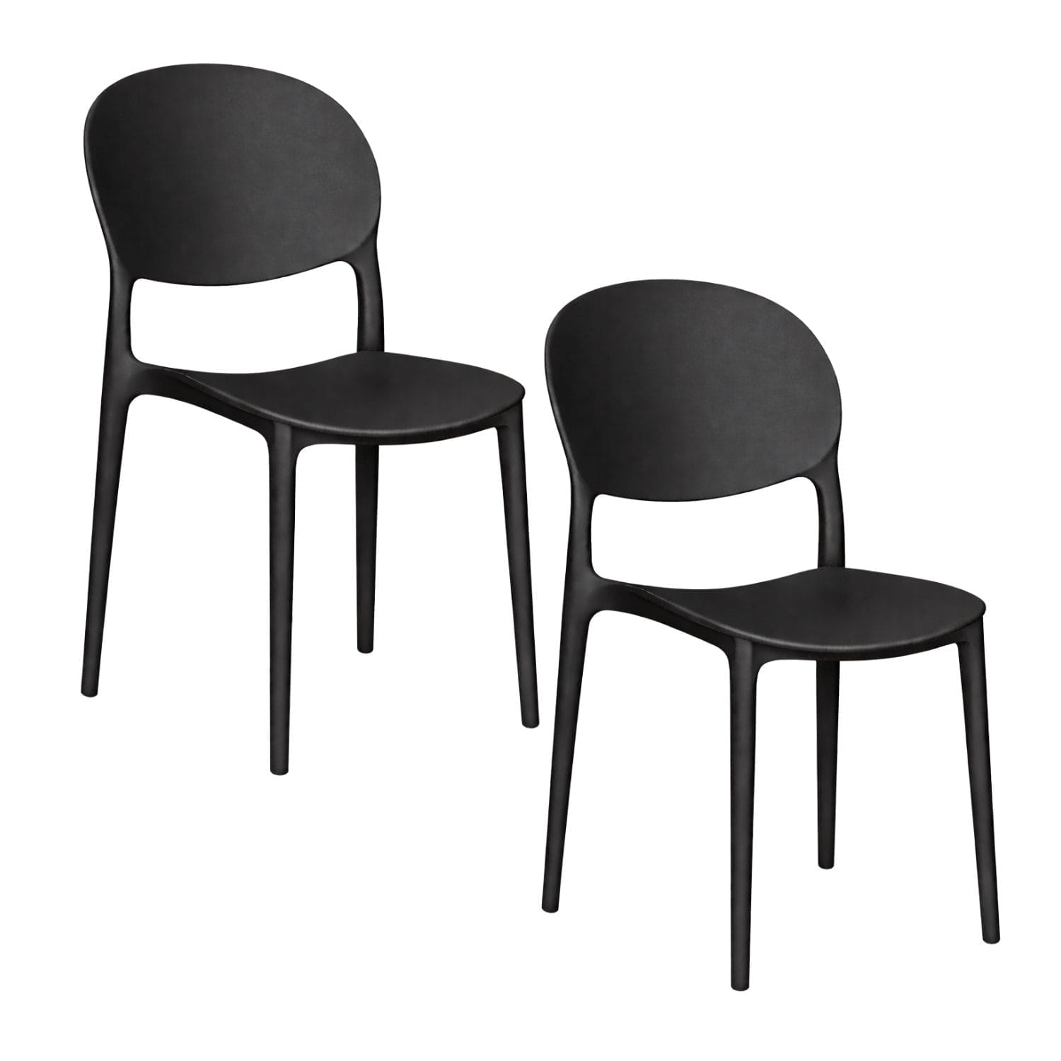 Set 2 Sedie in plastica nera con schienale ovale design moderno per casa e giardino