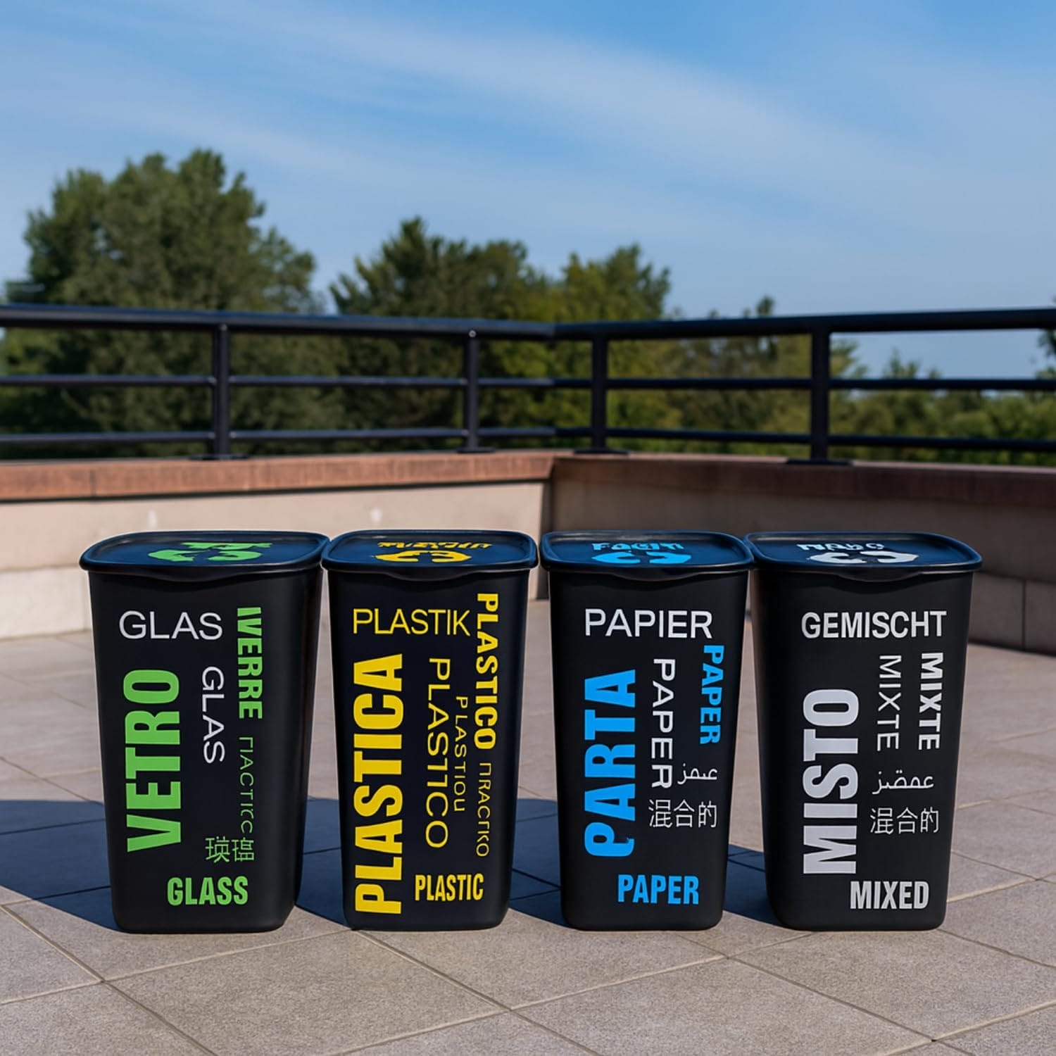 Set pattumiere differenziata 50L vetro plastica carta misto per esterni e interni