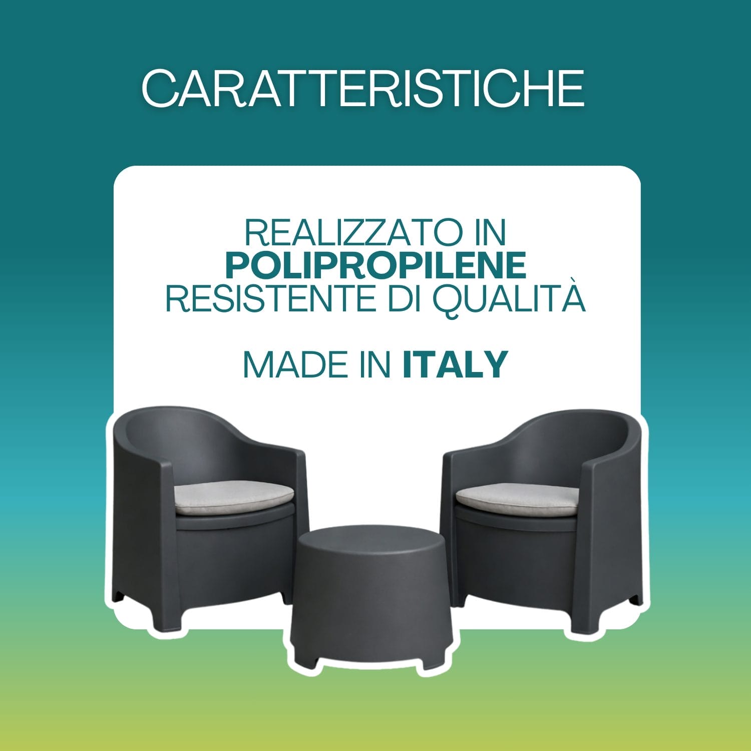 Set salottino da giardino in polipropilene resistente Made in Italy