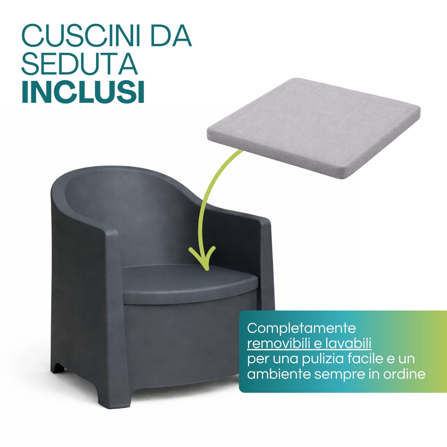 Cuscino seduta removibile e lavabile per poltrona da giardino