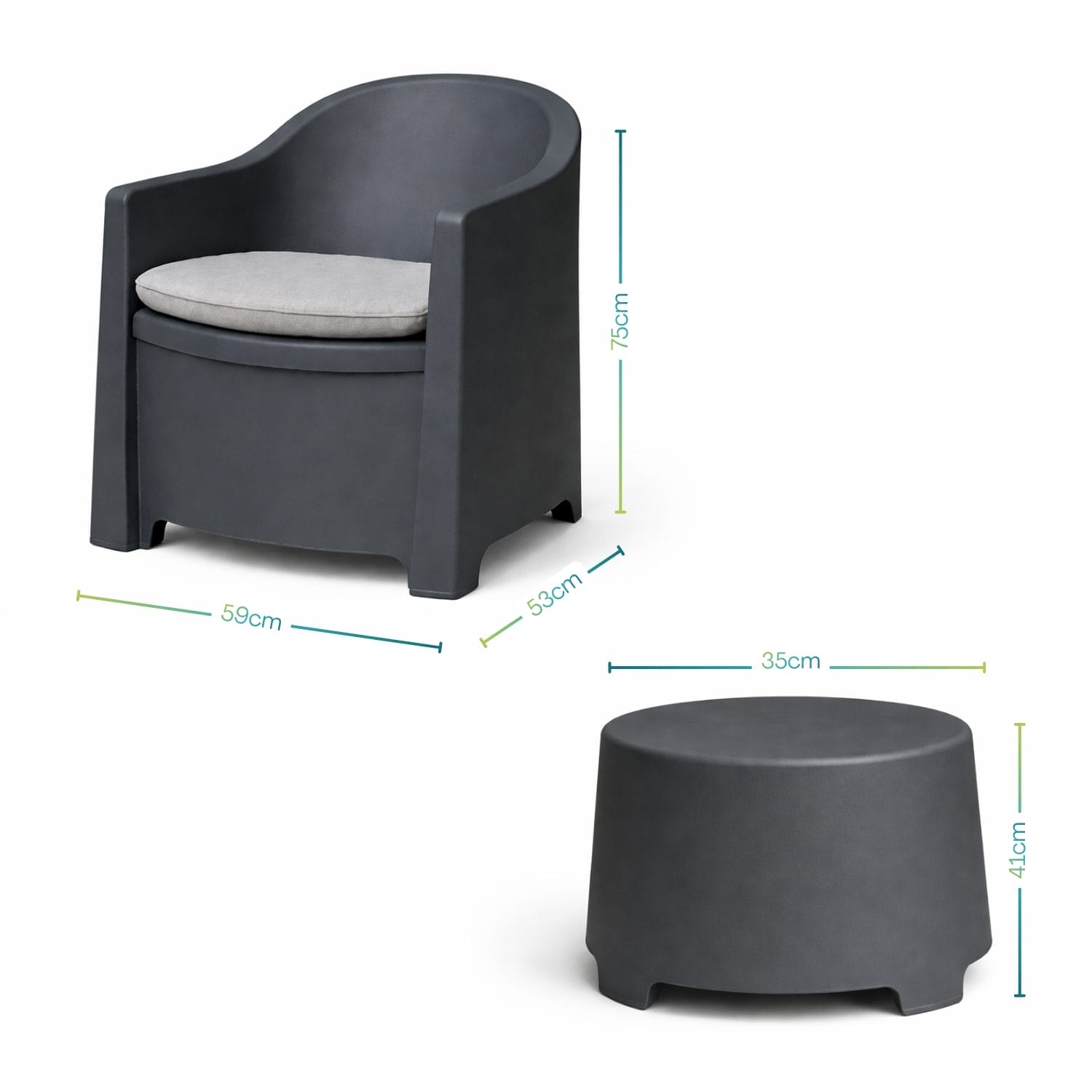 Misure poltrona da giardino Luna in polipropilene 59x53x75 cm