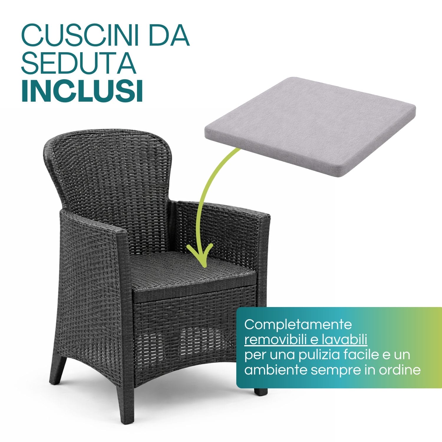 Cuscini seduta inclusi e removibili per salottino da esterno