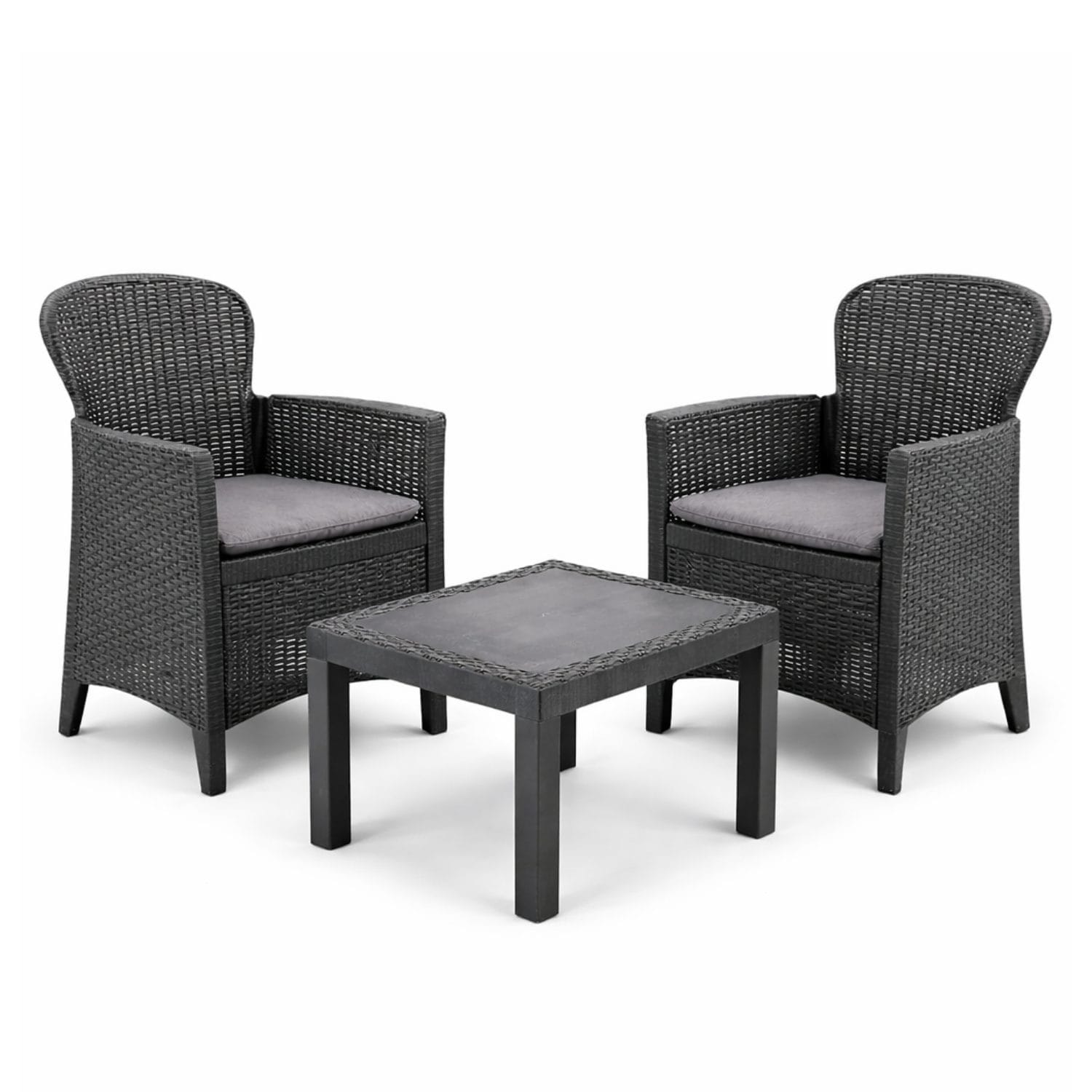 Salottino da esterno per 2 persone in resina effetto rattan con cuscini inclusi