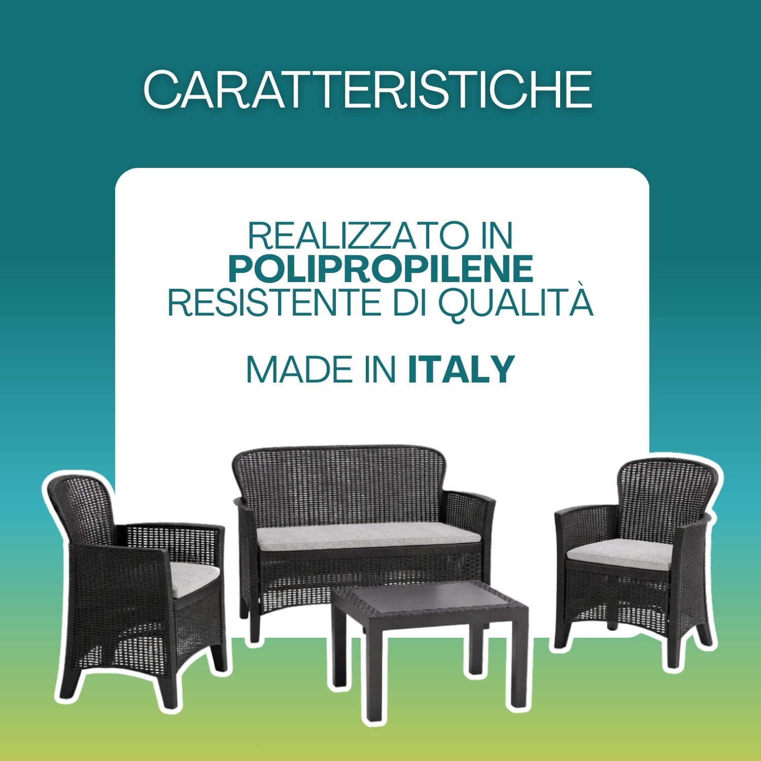 Salottino da giardino in polipropilene effetto rattan resistente