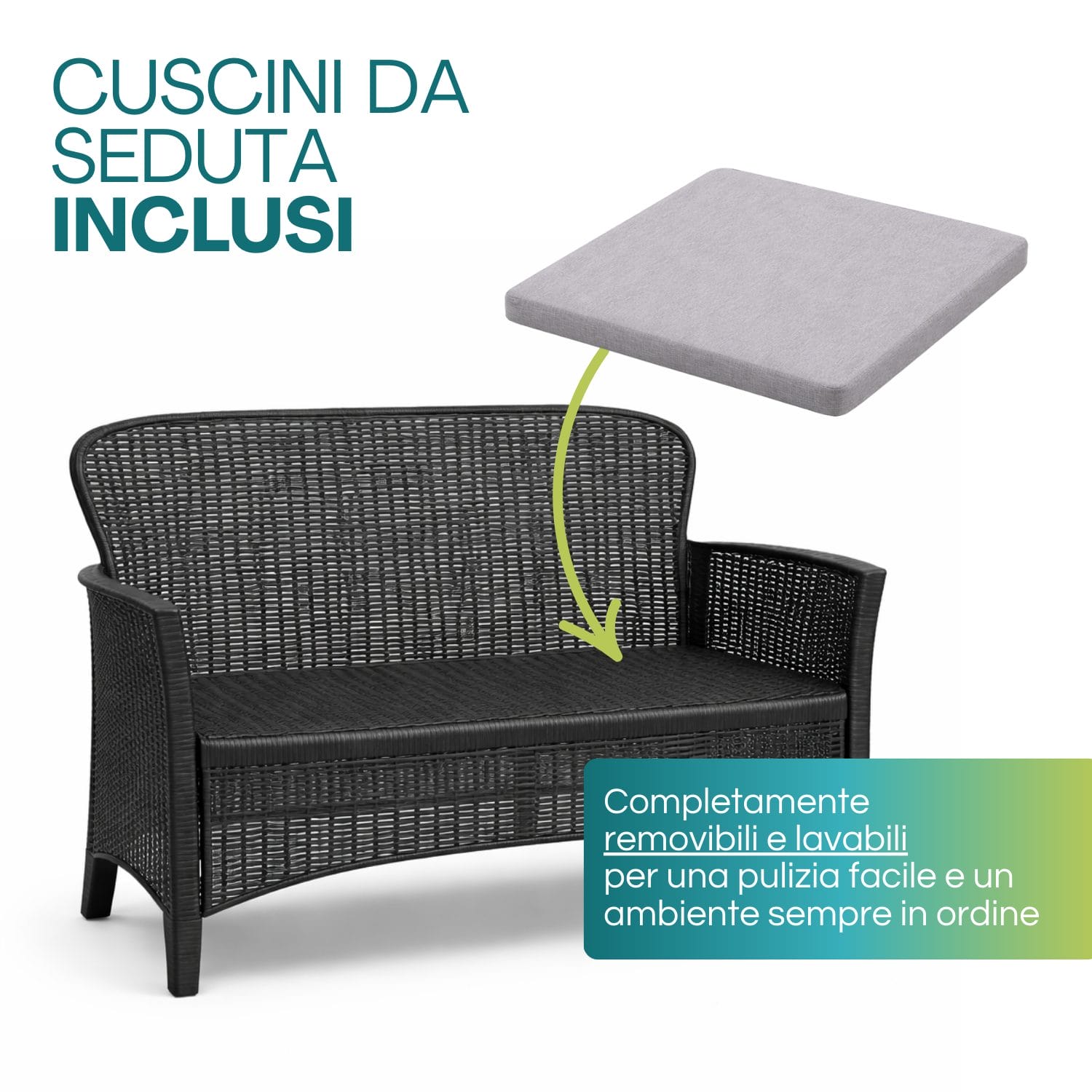 Cuscini seduta inclusi e removibili per salottino da esterno