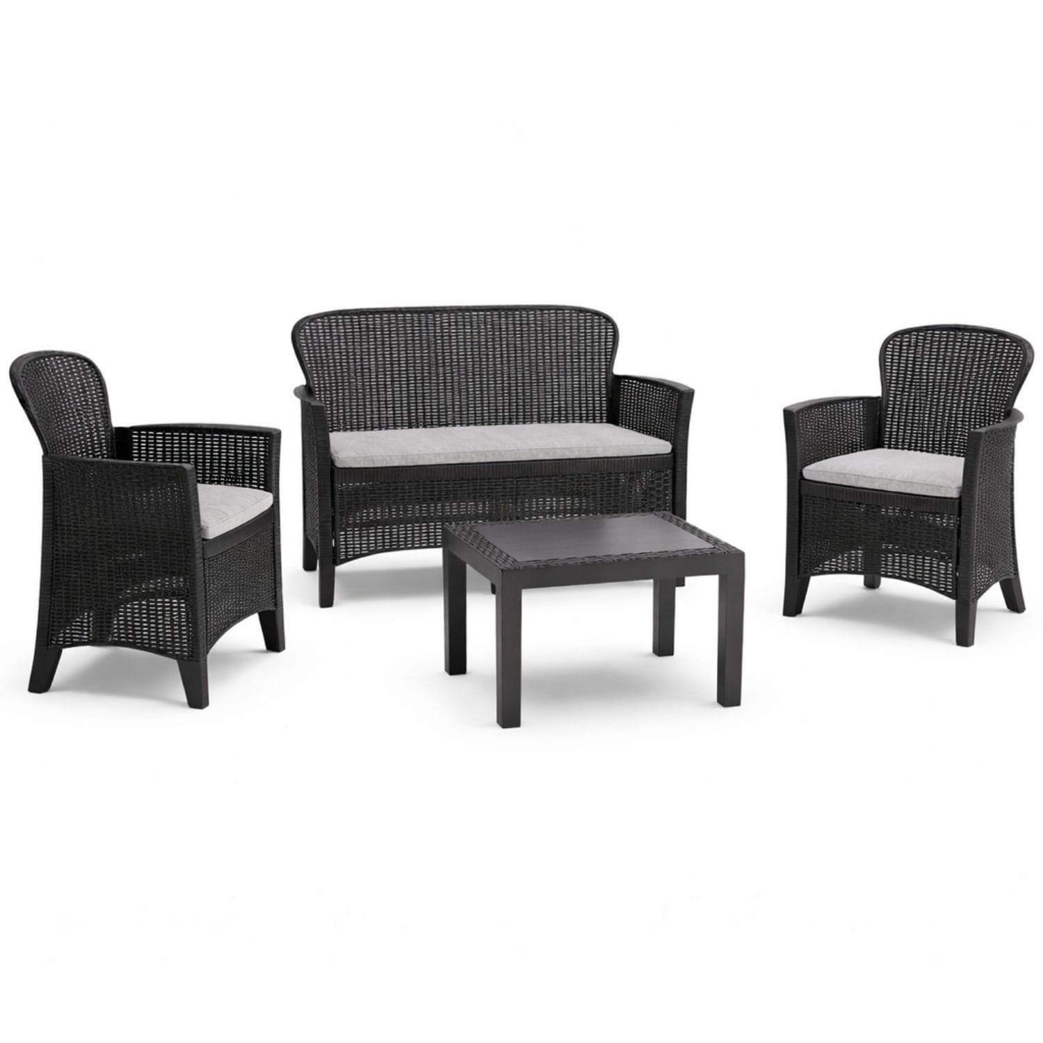 set salottino per 4 principale Salottino da esterno in resina effetto rattan con cuscini inclusi