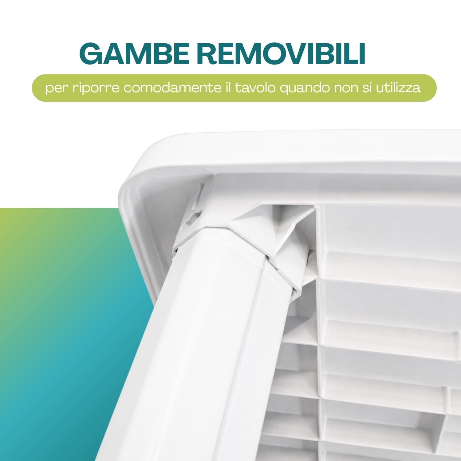 Tavolo da esterno con gambe removibili salvaspazio