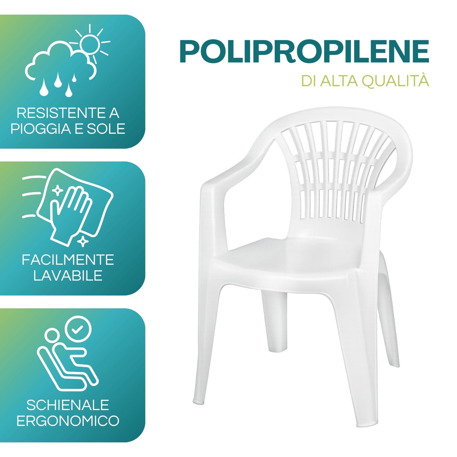 Sedia da giardino in polipropilene resistente e lavabile