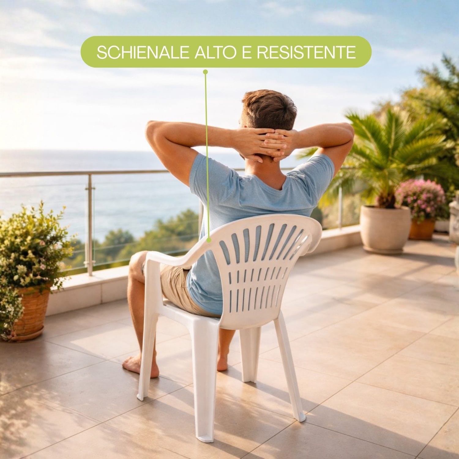 Sedia da giardino con schienale alto e resistente