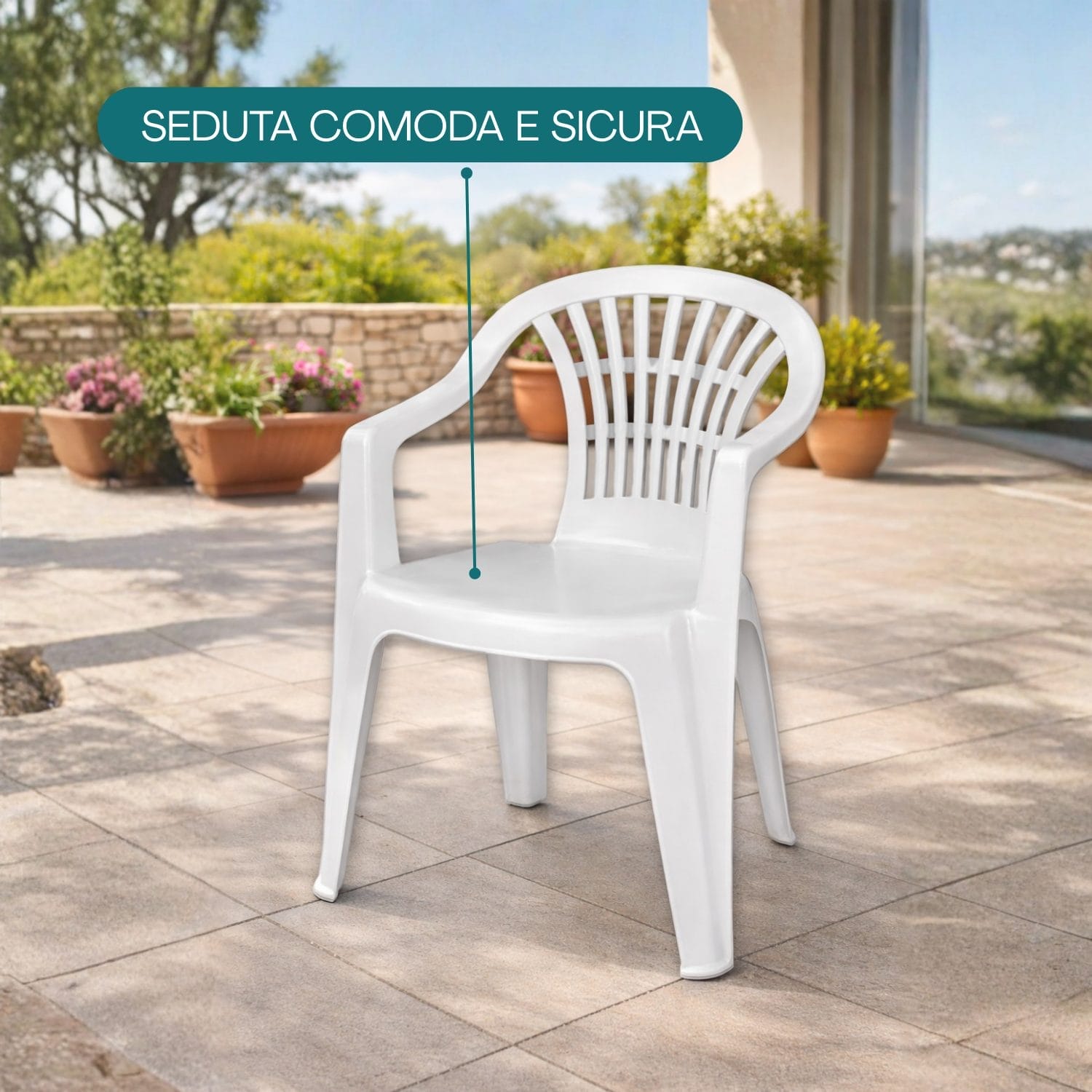 Sedia da esterno con seduta comoda e stabile