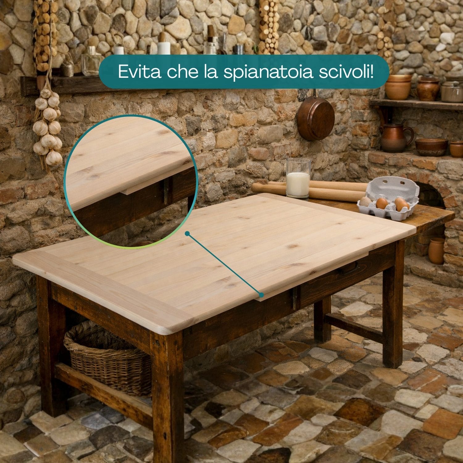 Spianatoia in legno con bordo antiscivolo su tavolo