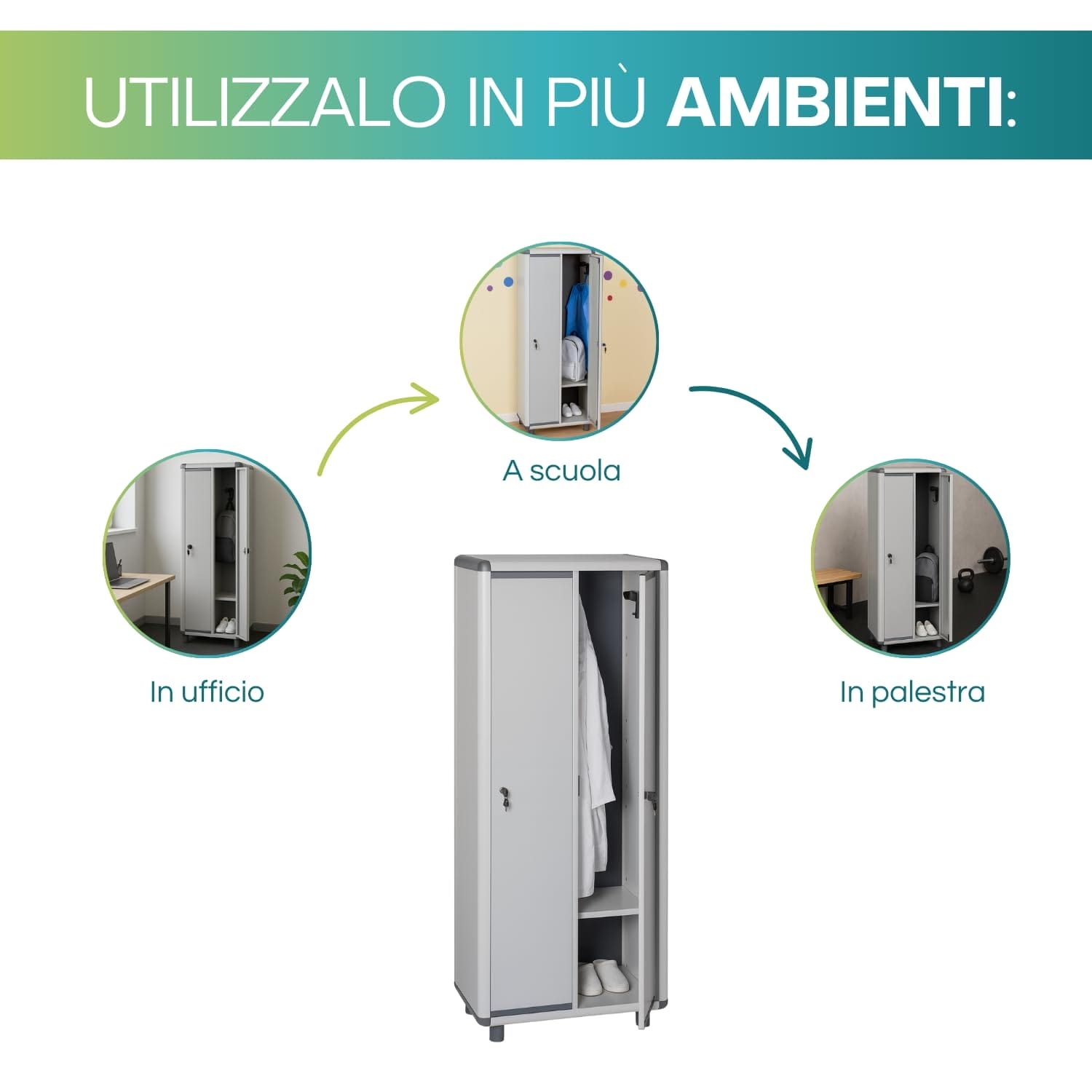 Armadio spogliatoio 2 ante PVC ideale per scuola palestra e ufficio