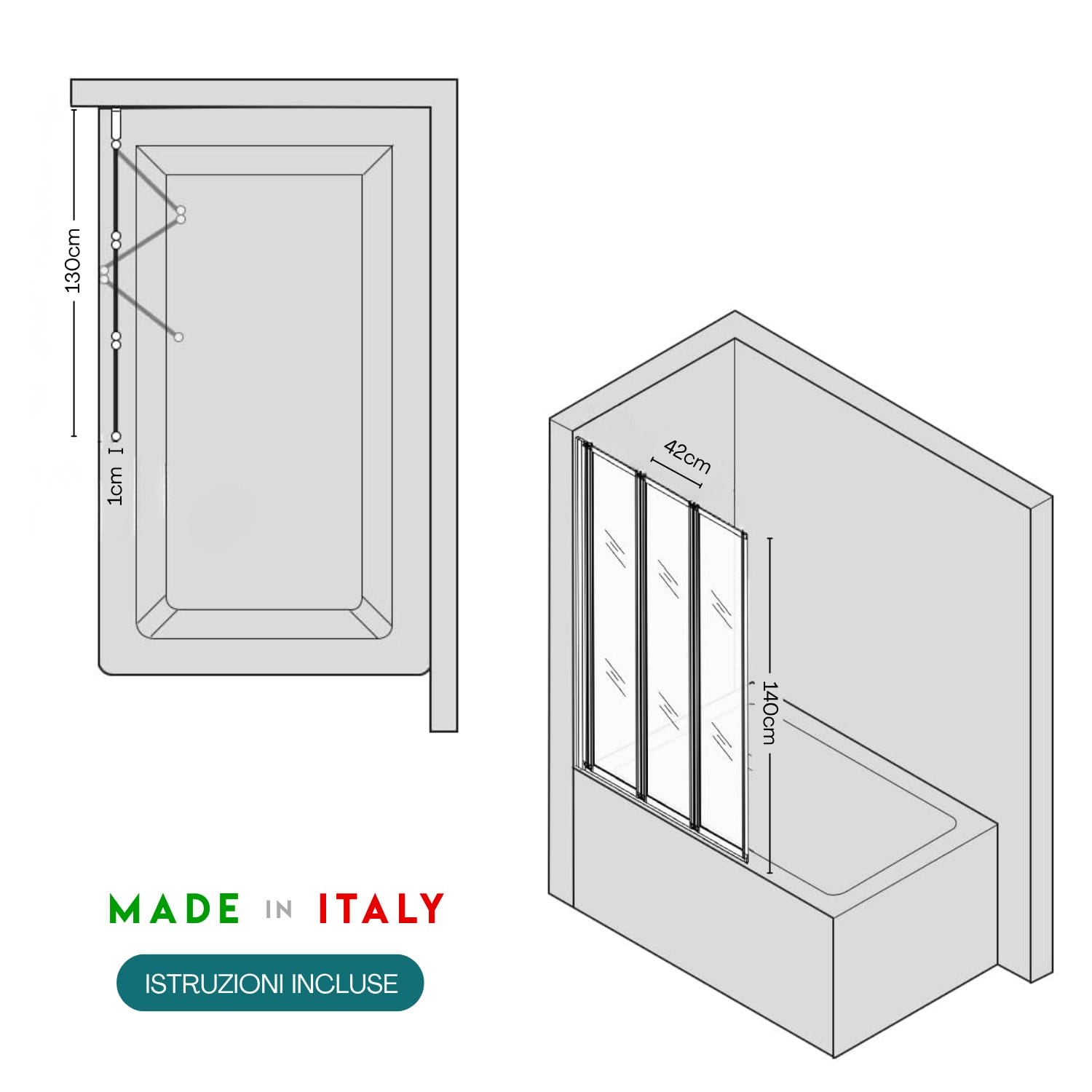 spravasca-misure Schema tecnico sopravasca 3 ante con misure 130x140x42 cm Made in Italy