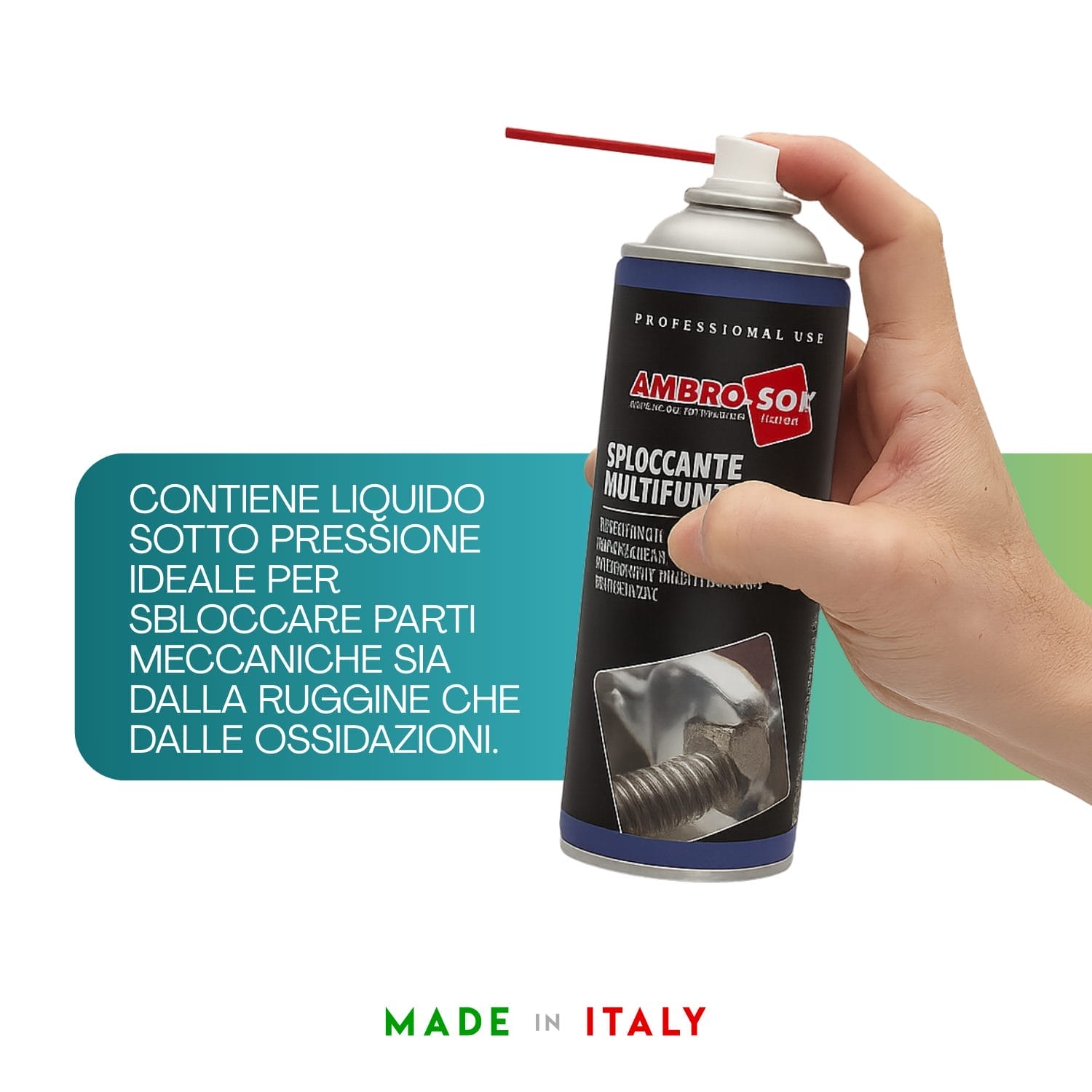 Spray sbloccante Ambro-Sol in uso per rimuovere ruggine e ossidazione