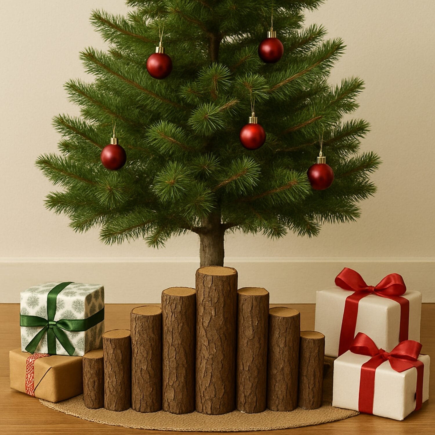 staccionata-coreografica Recinzione in legno decorativa posta alla base dell’albero di Natale con regali