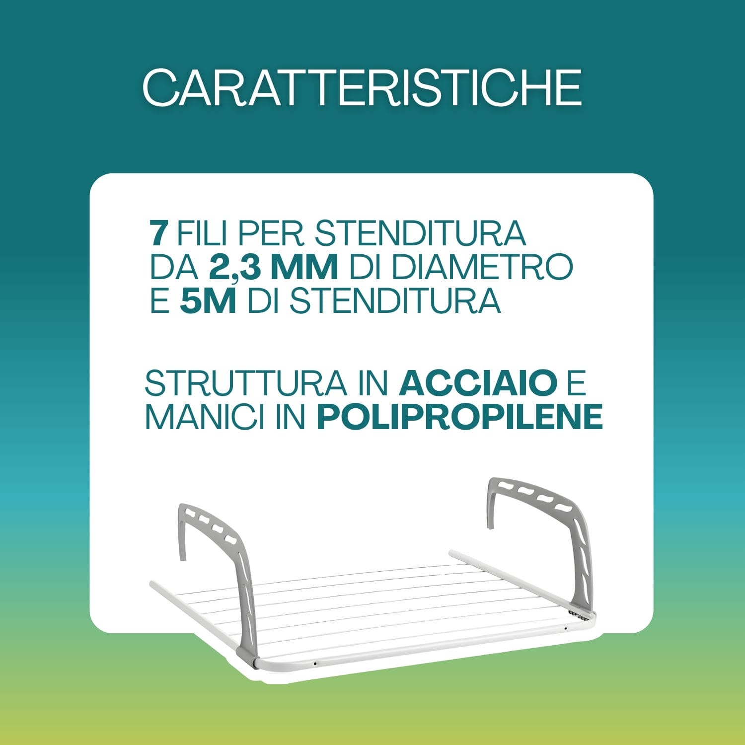 Stendibiancheria da termosifone con 7 fili in acciaio e manici in polipropilene