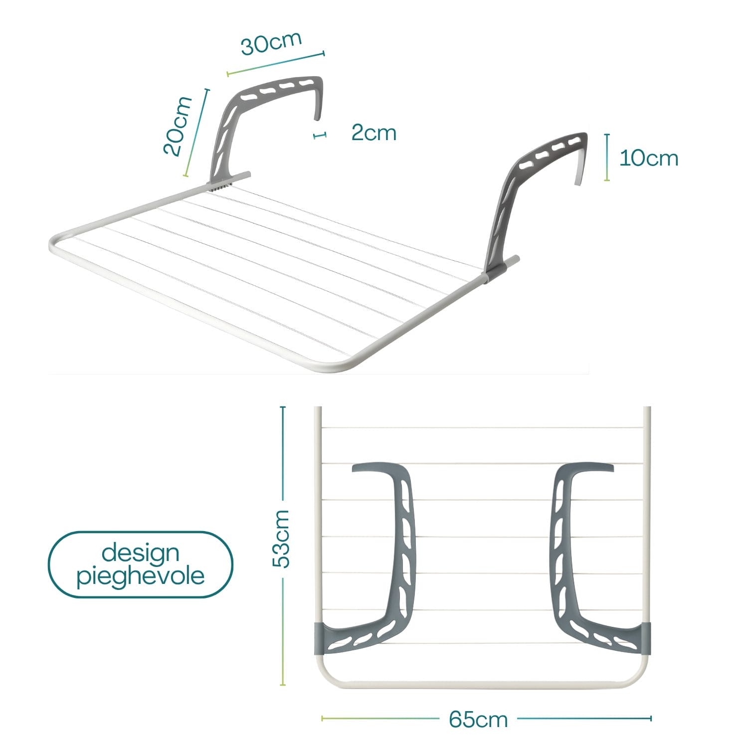 Stendibiancheria da termosifone con misure 65x53 cm e manici regolabili