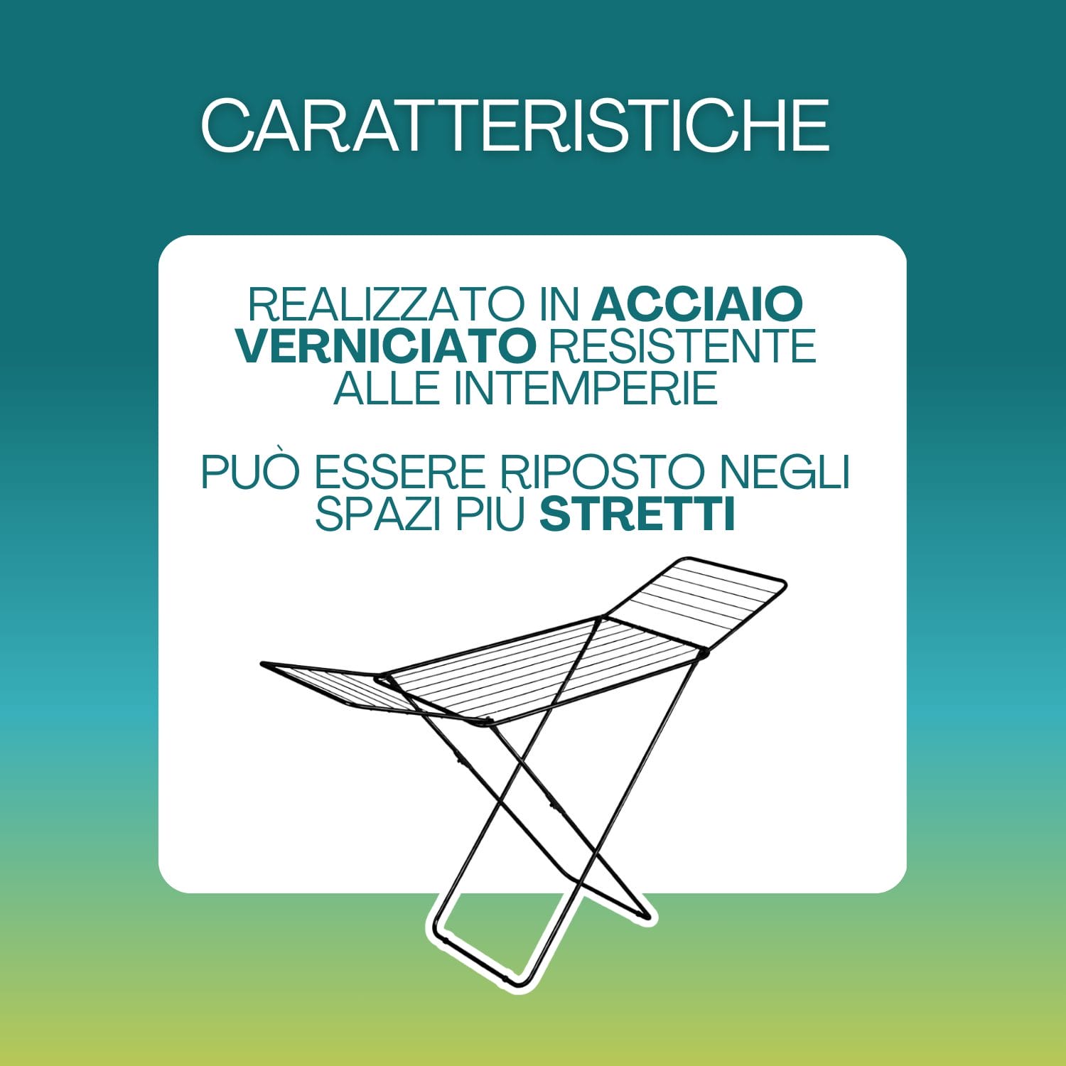 Stendibiancheria pieghevole in acciaio verniciato resistente per interno ed esterno