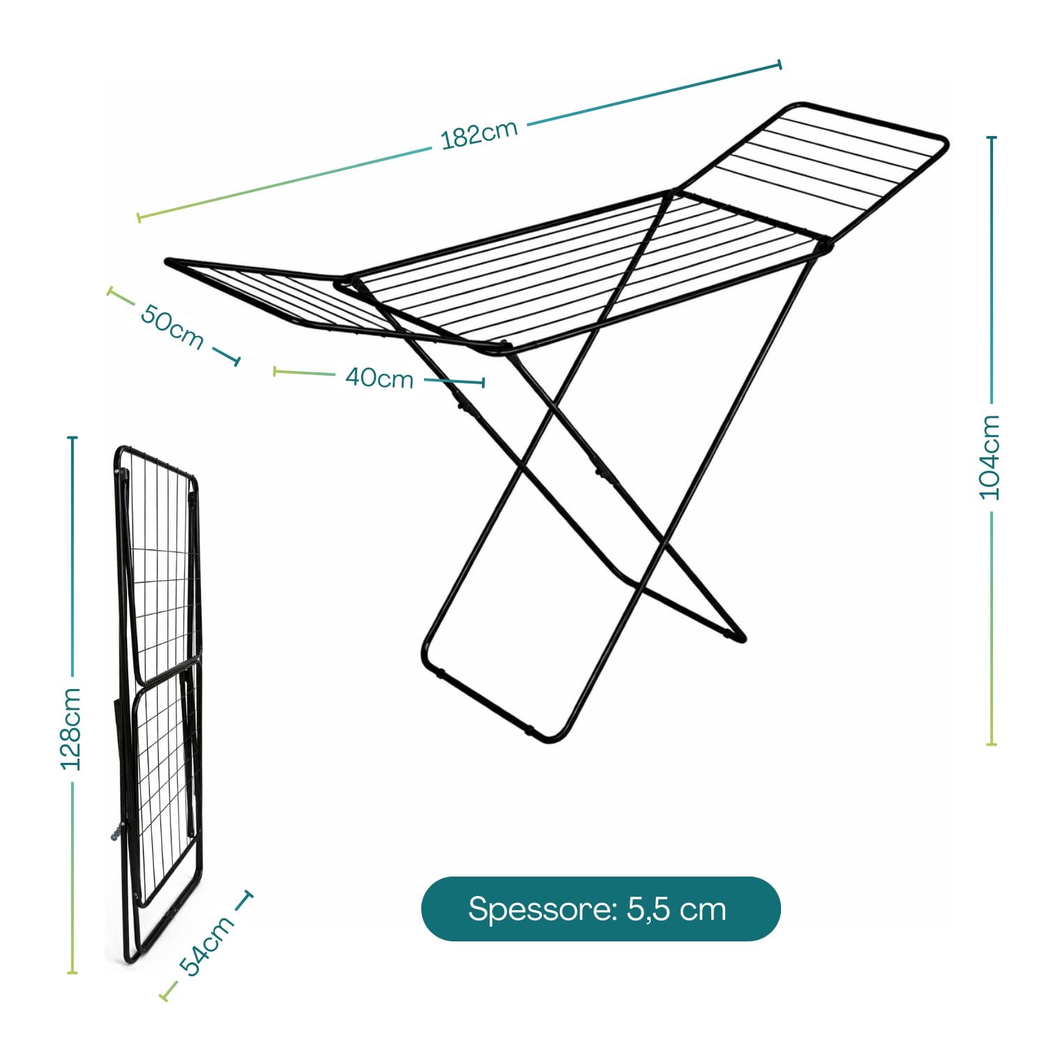 stendibiancheria in acciaio misure Stendibiancheria pieghevole dimensioni 182x104 cm con chiusura salvaspazio