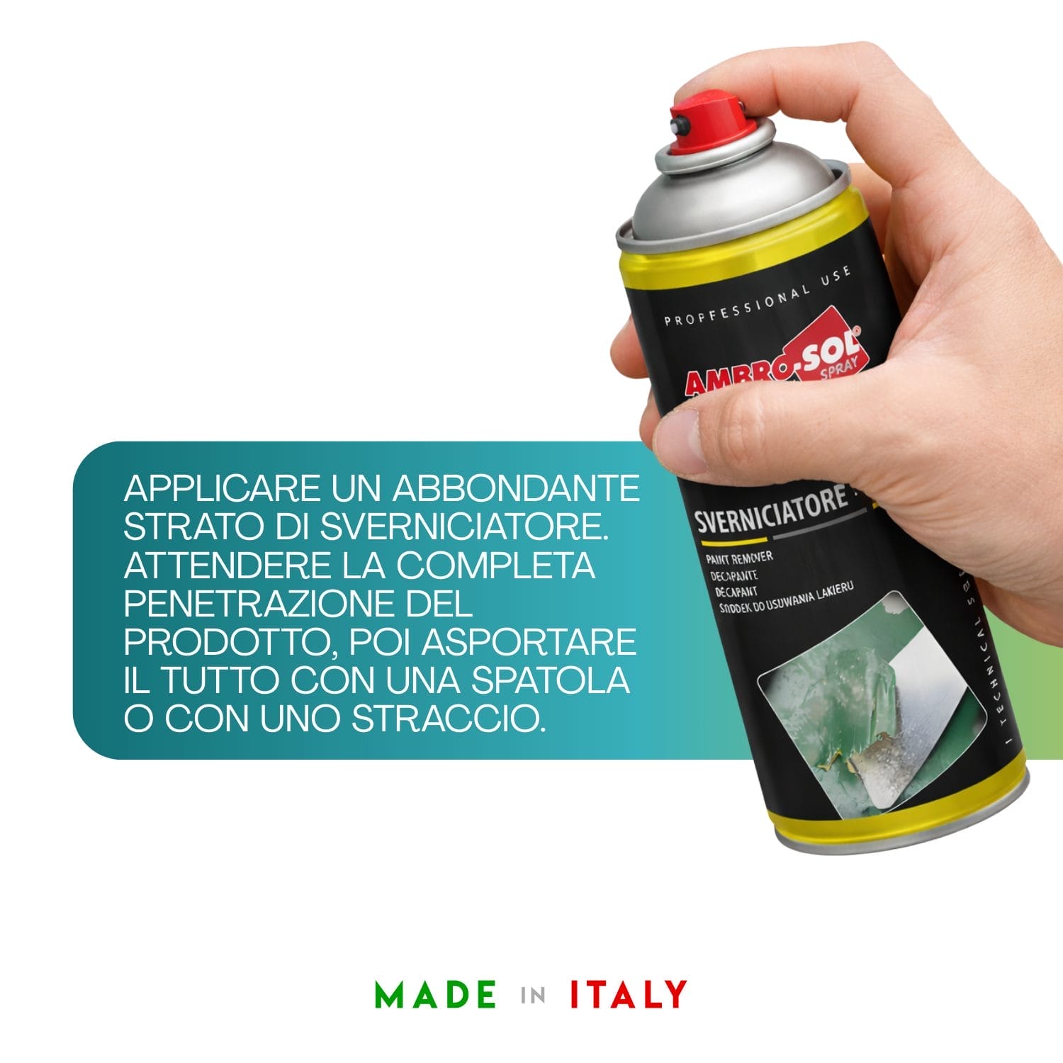 Applicazione sverniciatore spray Ambro-Sol con rimozione della vernice tramite spatola