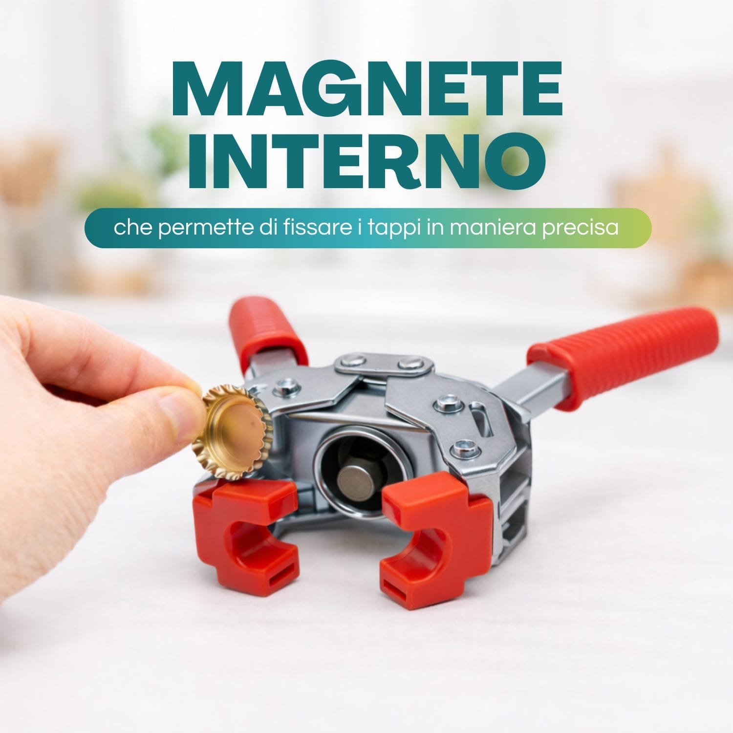 Tappatrice a 2 leve con magnete interno per fissare il tappo con precisione