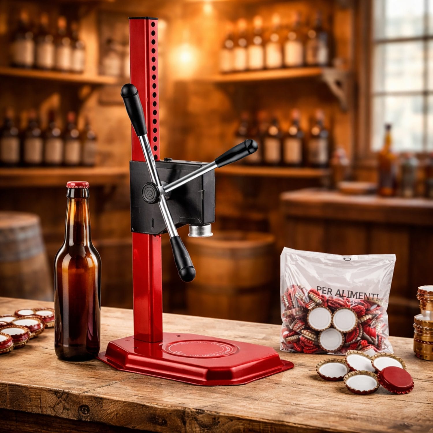 Tappatrice a cremagliera professionale per birra artigianale con tappi a corona