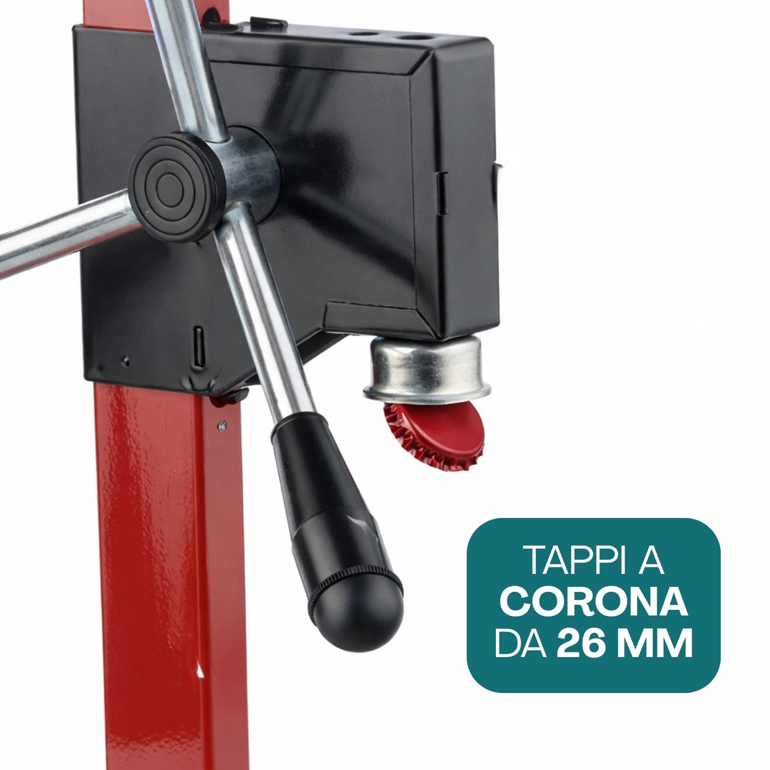 Tappatrice a cremagliera compatibile con tappi a corona da 26 mm