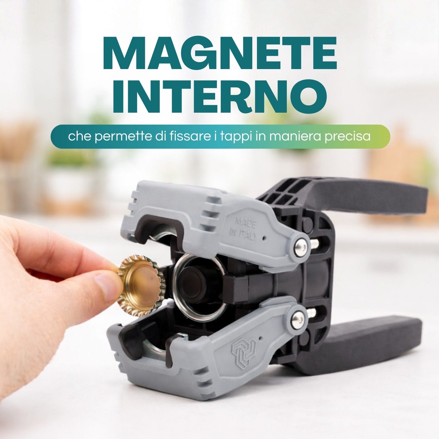 Magnete interno della tappatrice a 2 leve per centraggio perfetto del tappo