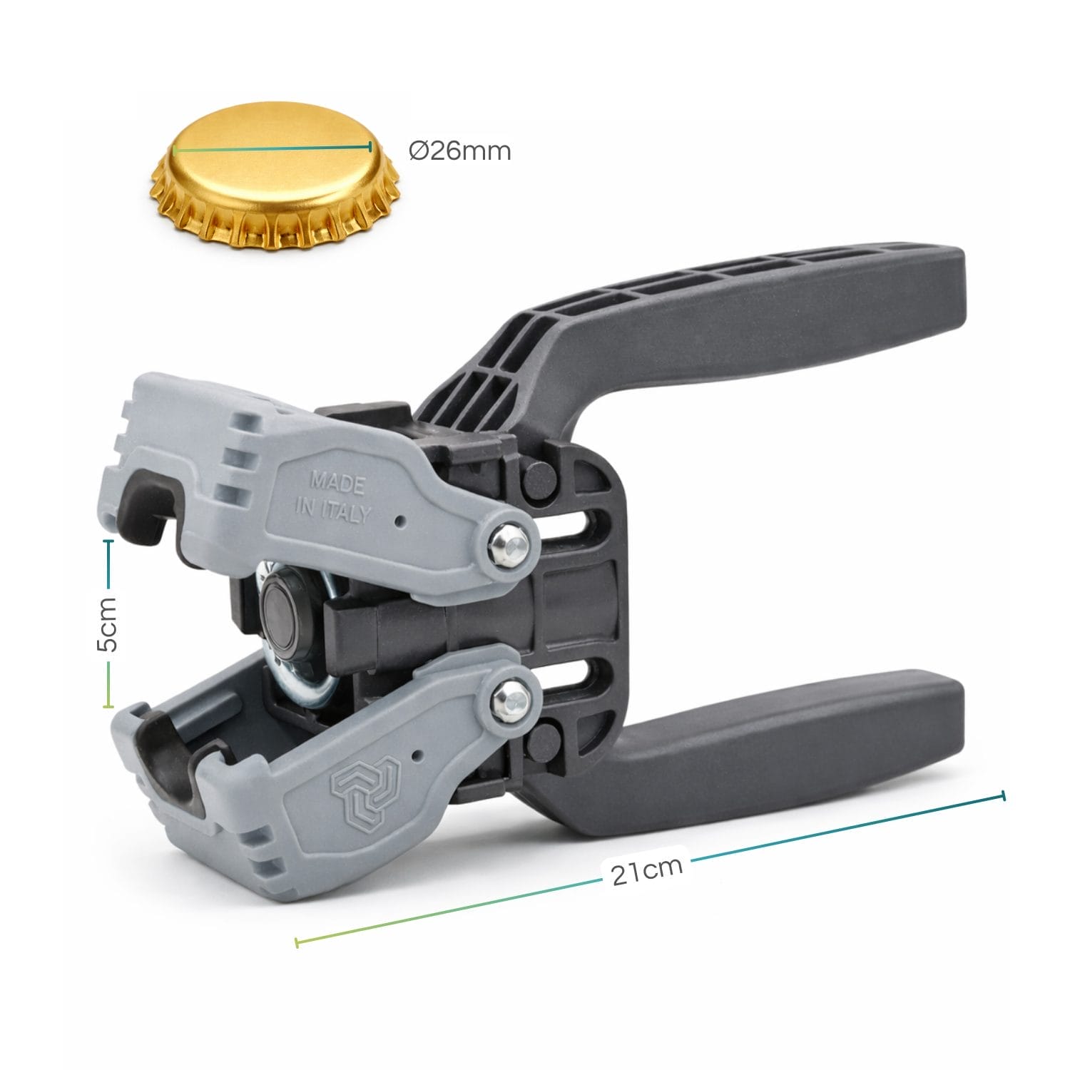 Tappatrice a 2 leve con misure dettagliate e leva ergonomica da 21 cm