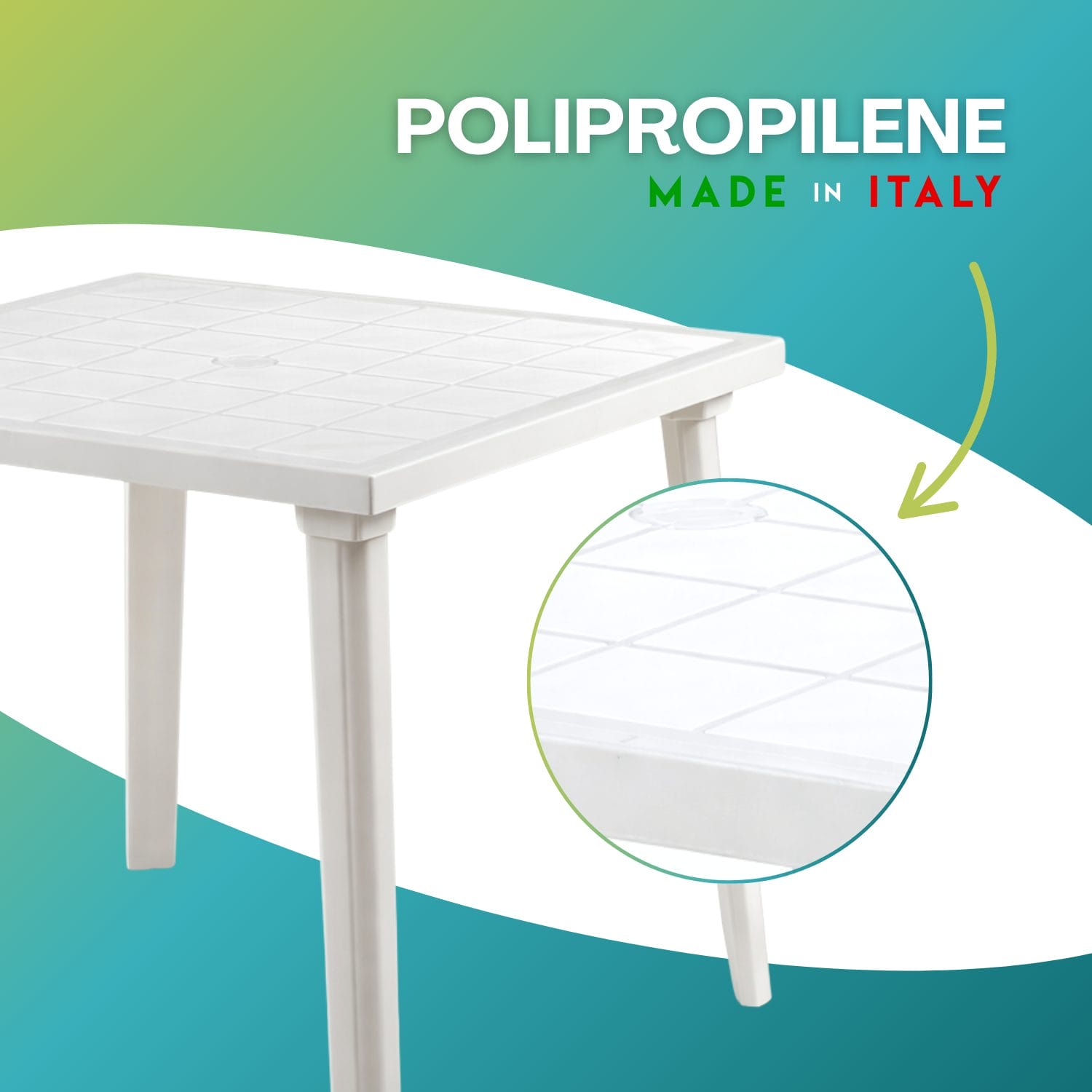 Tavolo in polipropilene bianco Made in Italy resistente effetto superficie