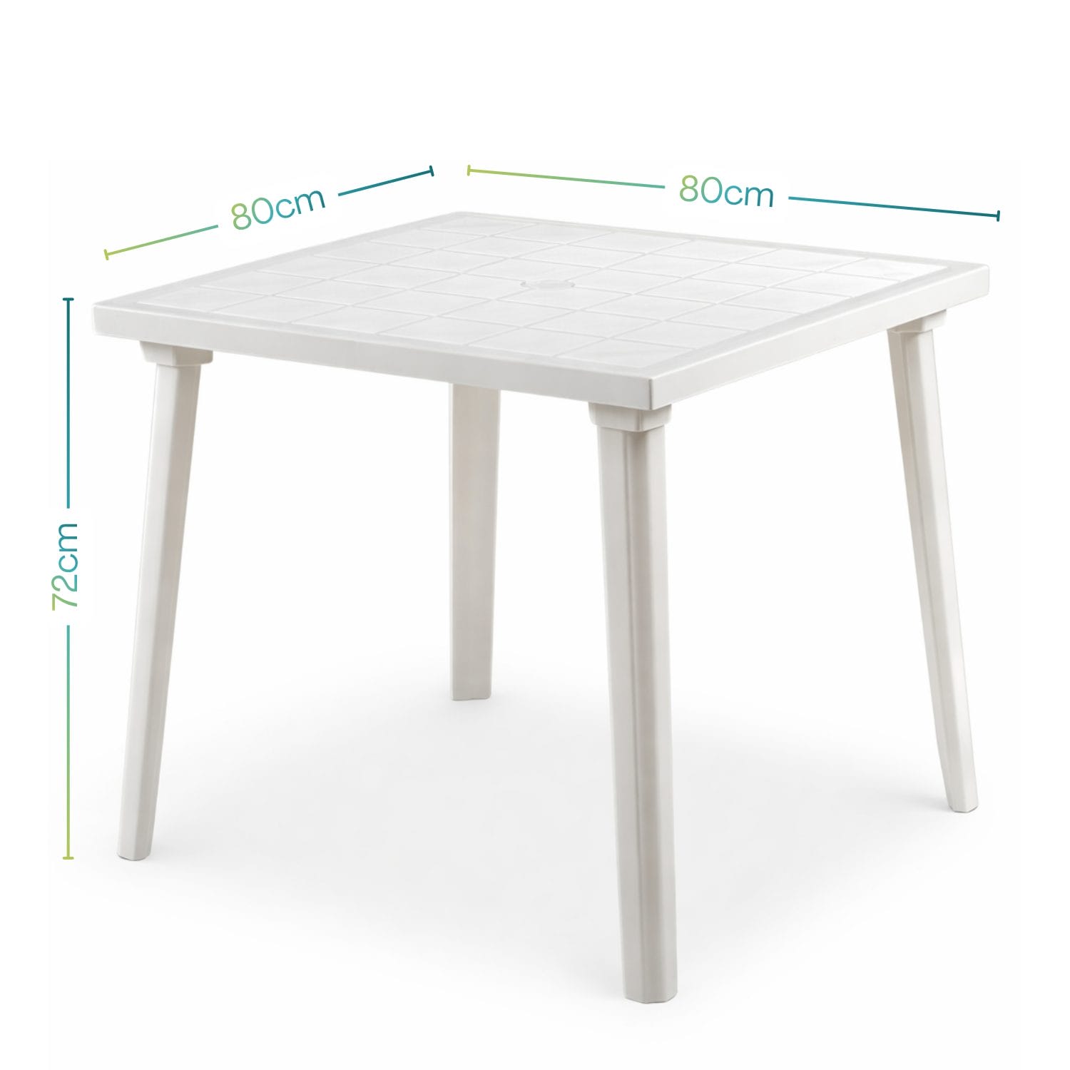Tavolo giardino quadrato 80x80 cm altezza 72 cm in plastica bianca