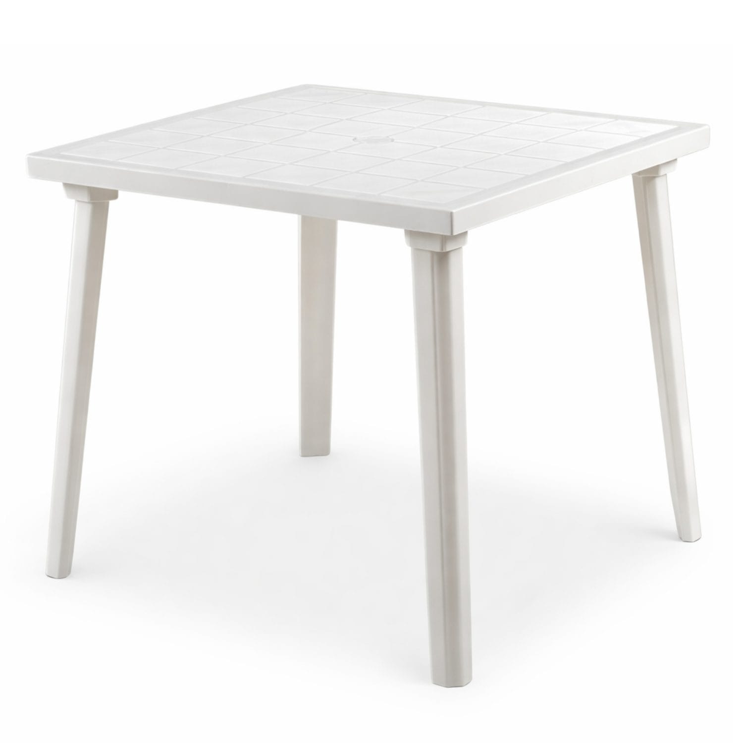 Tavolo da giardino quadrato bianco in plastica resistente con 4 gambe