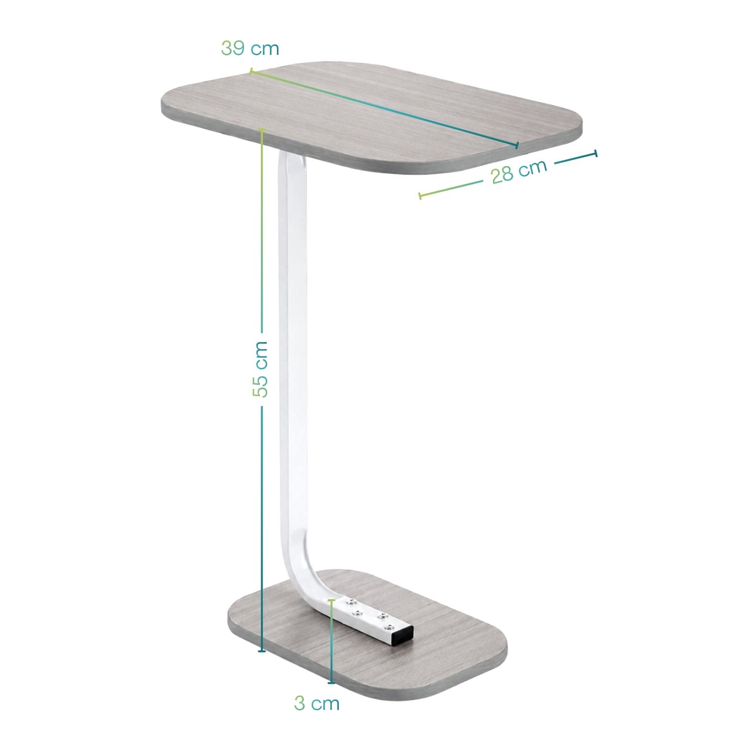 Dimensioni tavolino a C salvaspazio con piano 39x28 cm e altezza 55 cm