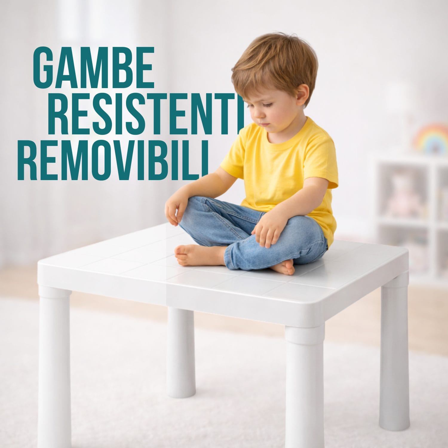 tavolino per bambini con gambe resistenti removibili e struttura robusta