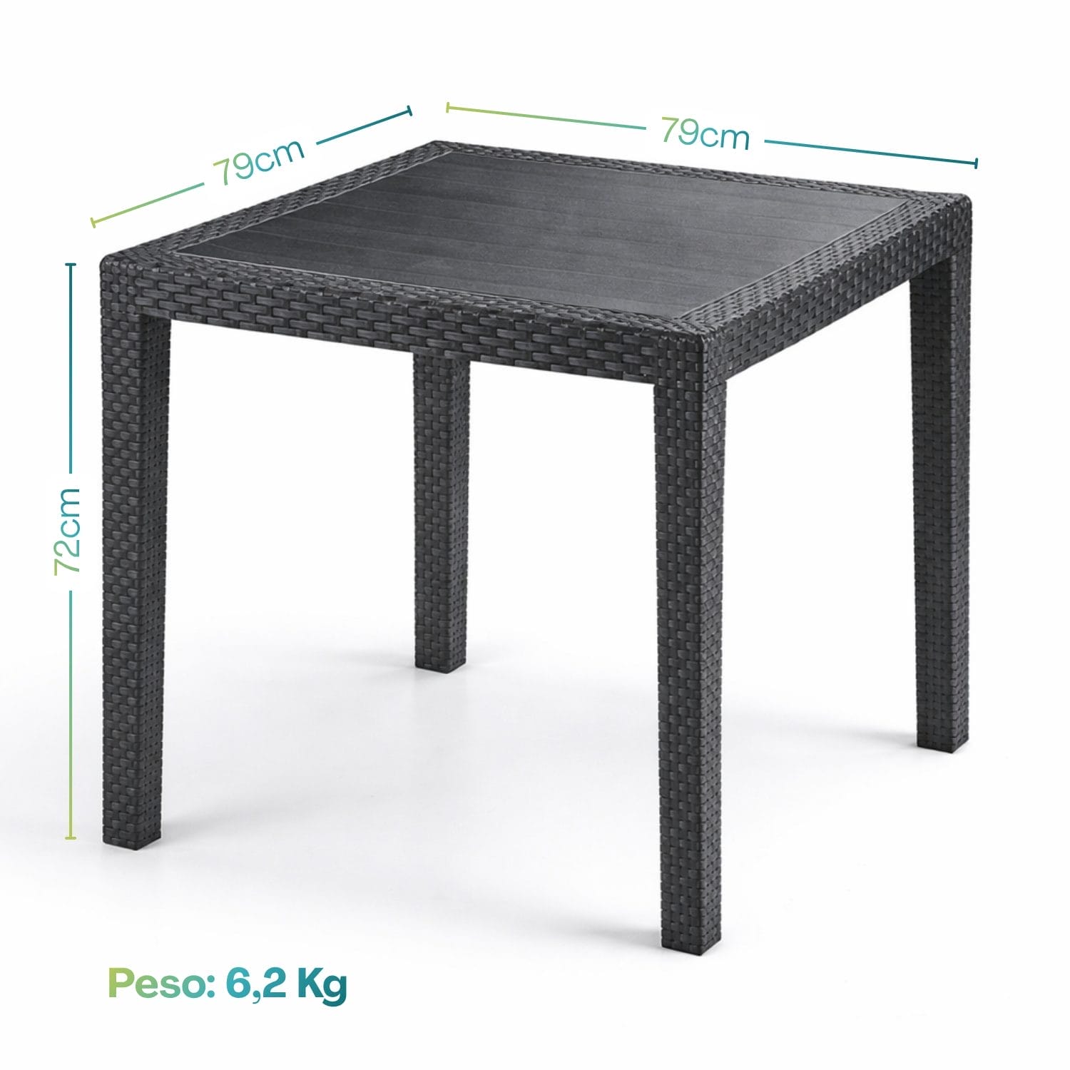 Tavolo quadrato 79x79 cm da giardino in plastica antracite per 4 posti resistente esterno