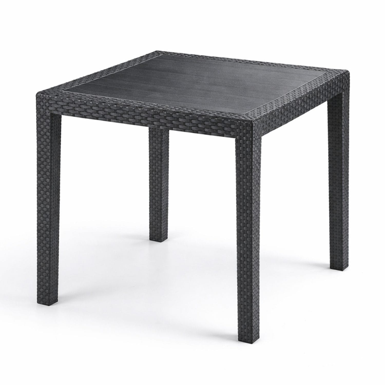 Tavolo da esterno in plastica effetto rattan antracite leggero e resistente per terrazzo