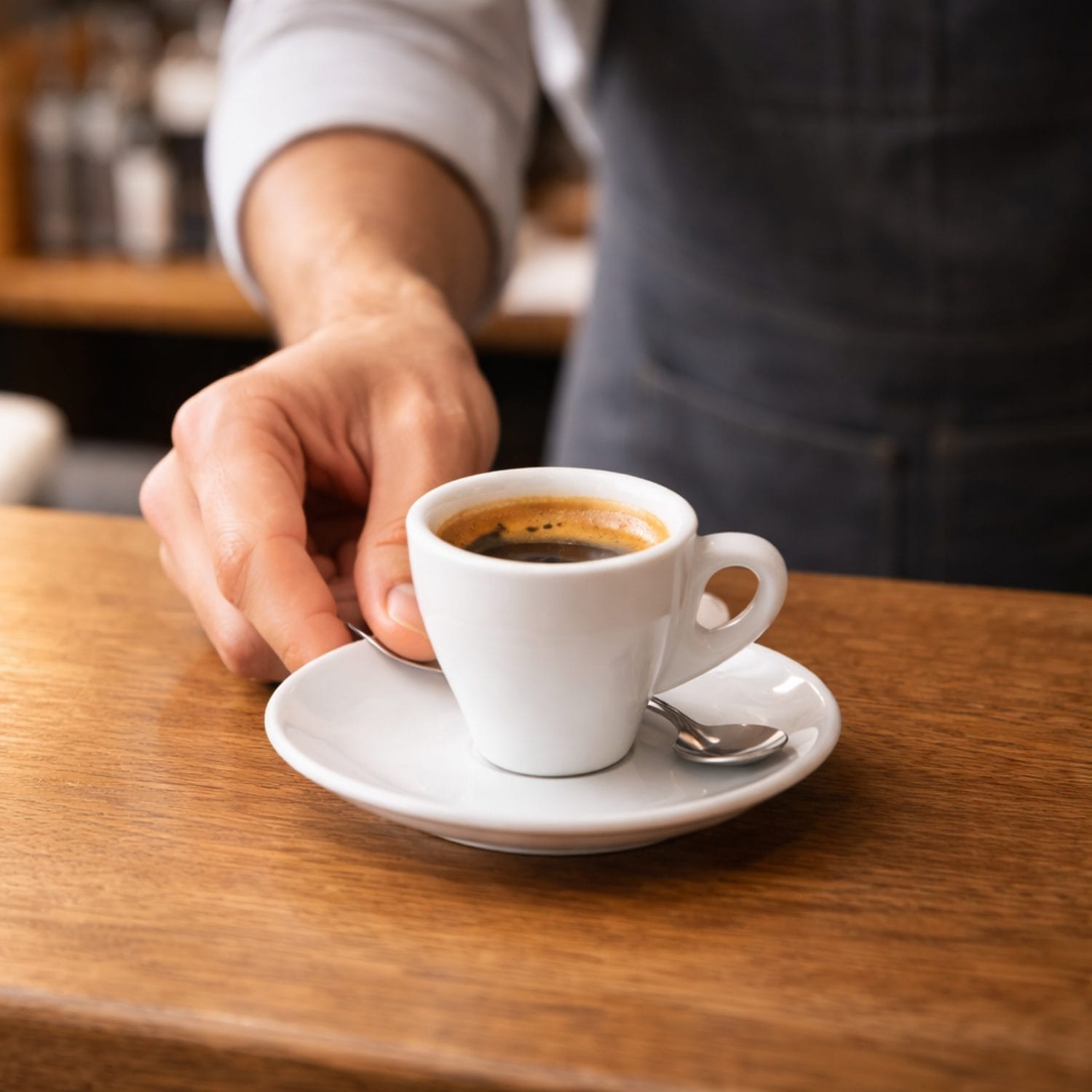 Tazzina caffè bianca 80 ml con espresso su piattino stile bar