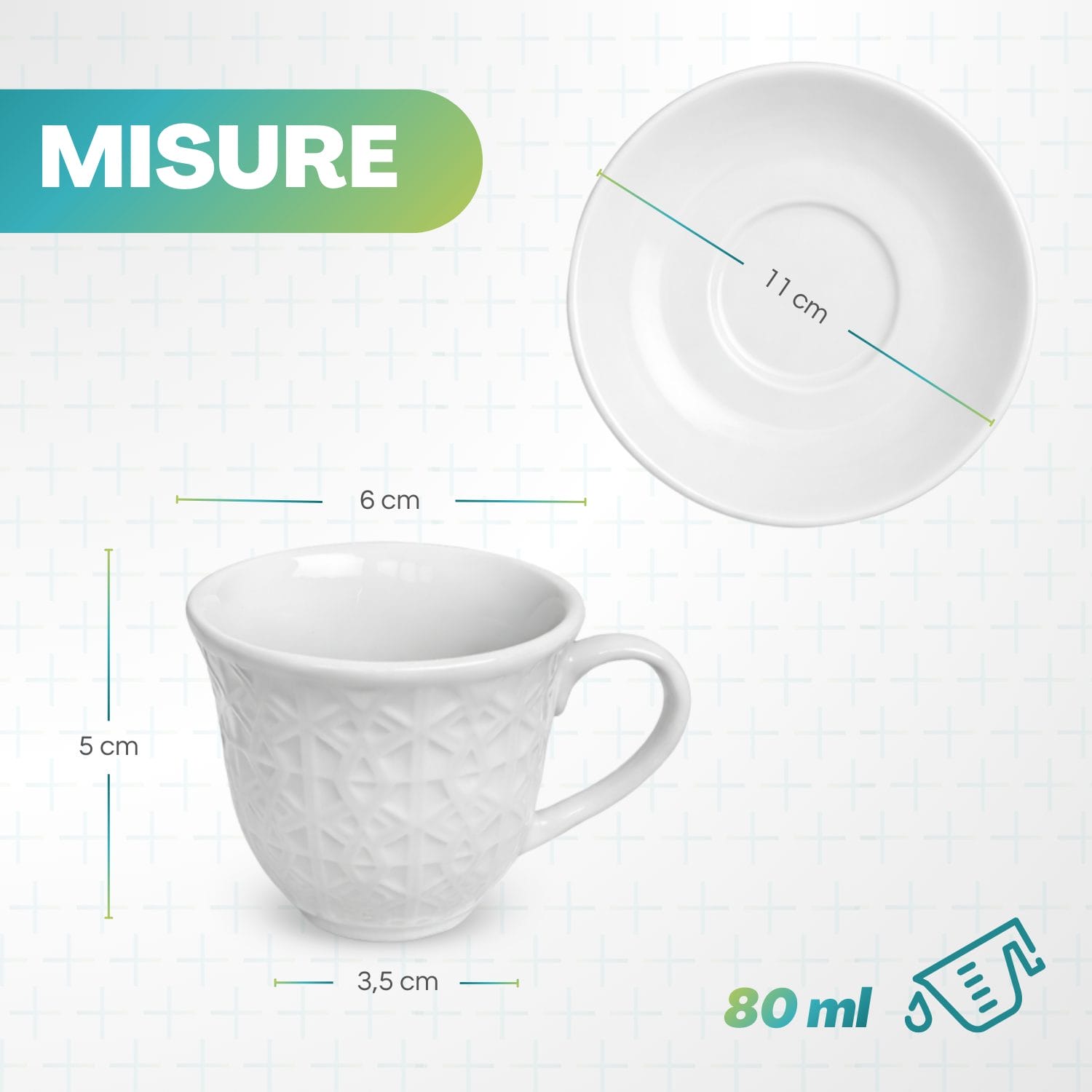 Tazzina caffè bianca con piattino 80 ml dimensioni compatte