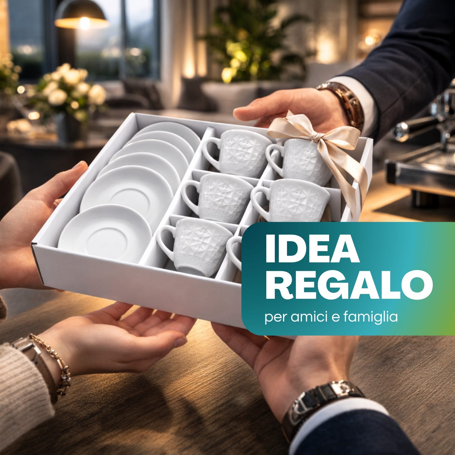 Set tazzine caffè bianche con piattino 80 ml idea regalo elegante