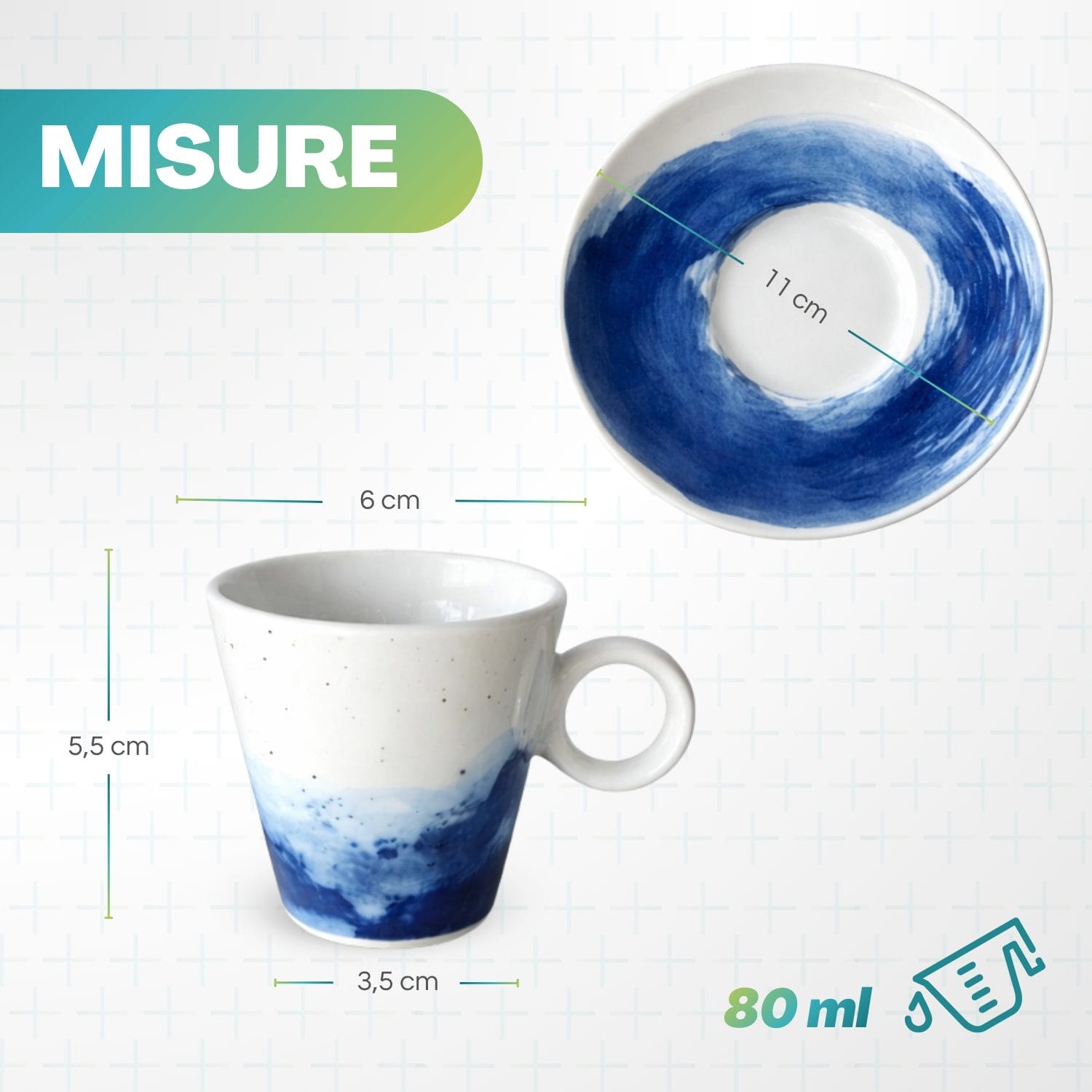 Tazzina caffè colorata con piattino 80 ml dimensioni compatte espresso