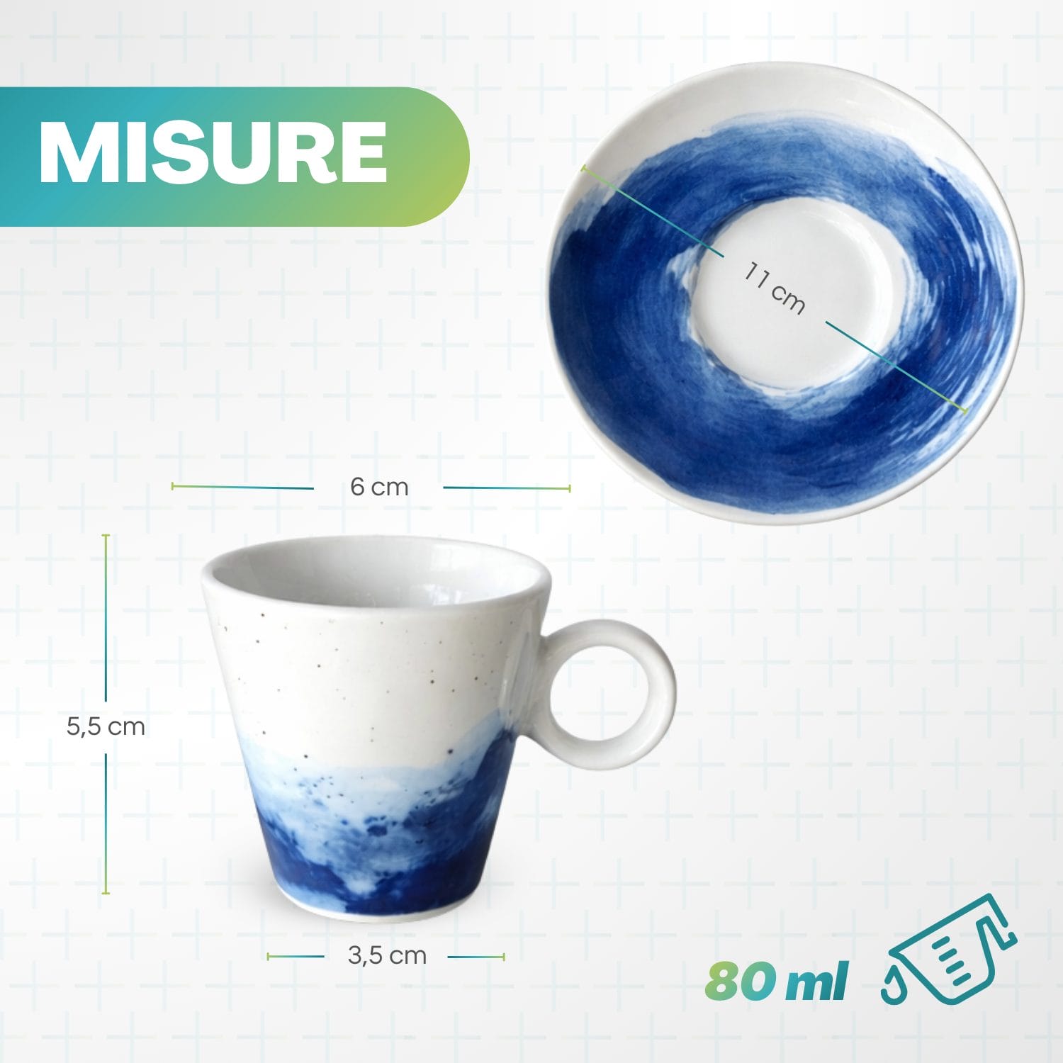 tazzine colorate con piattino 80ml misure Tazzina caffè colorata con piattino 80 ml dimensioni compatte espresso