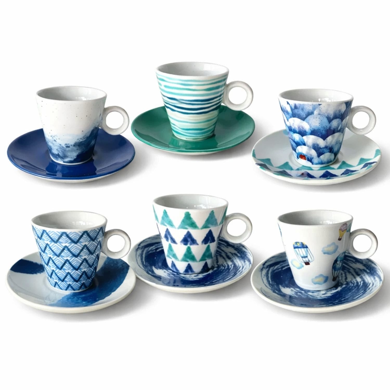 Set 6 tazzine caffè colorate con piattino 80 ml in porcellana