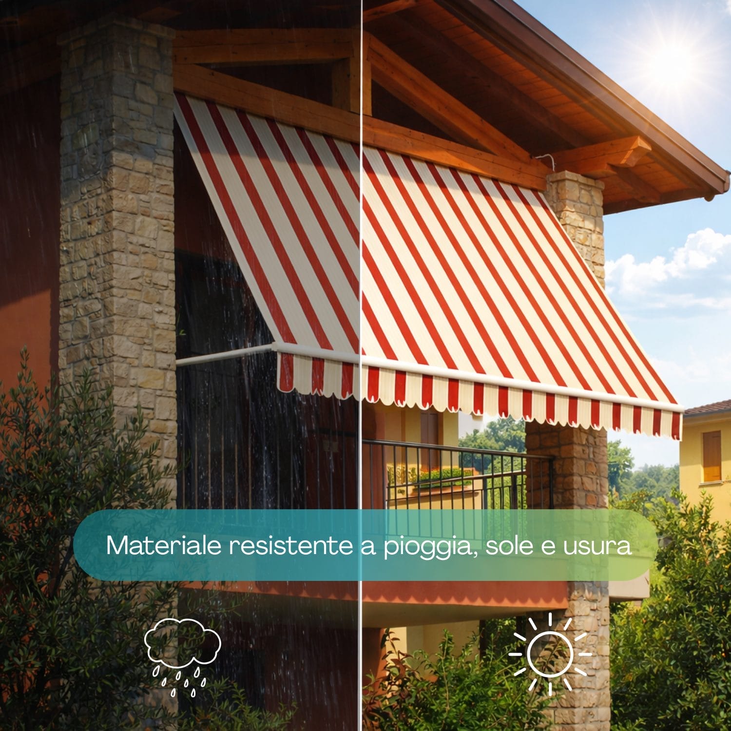 tende senza cassone pioggia bordeaux Tenda da sole righe bordeaux crema senza cassonetto